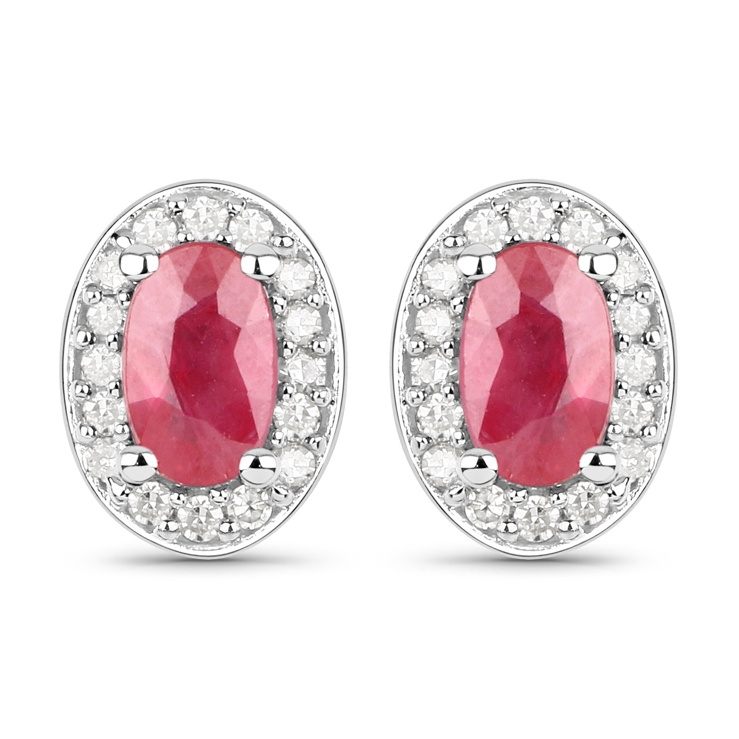 0.67 Carat Genuine Ruby and White Diamond .925 Sterling Silver Earrings