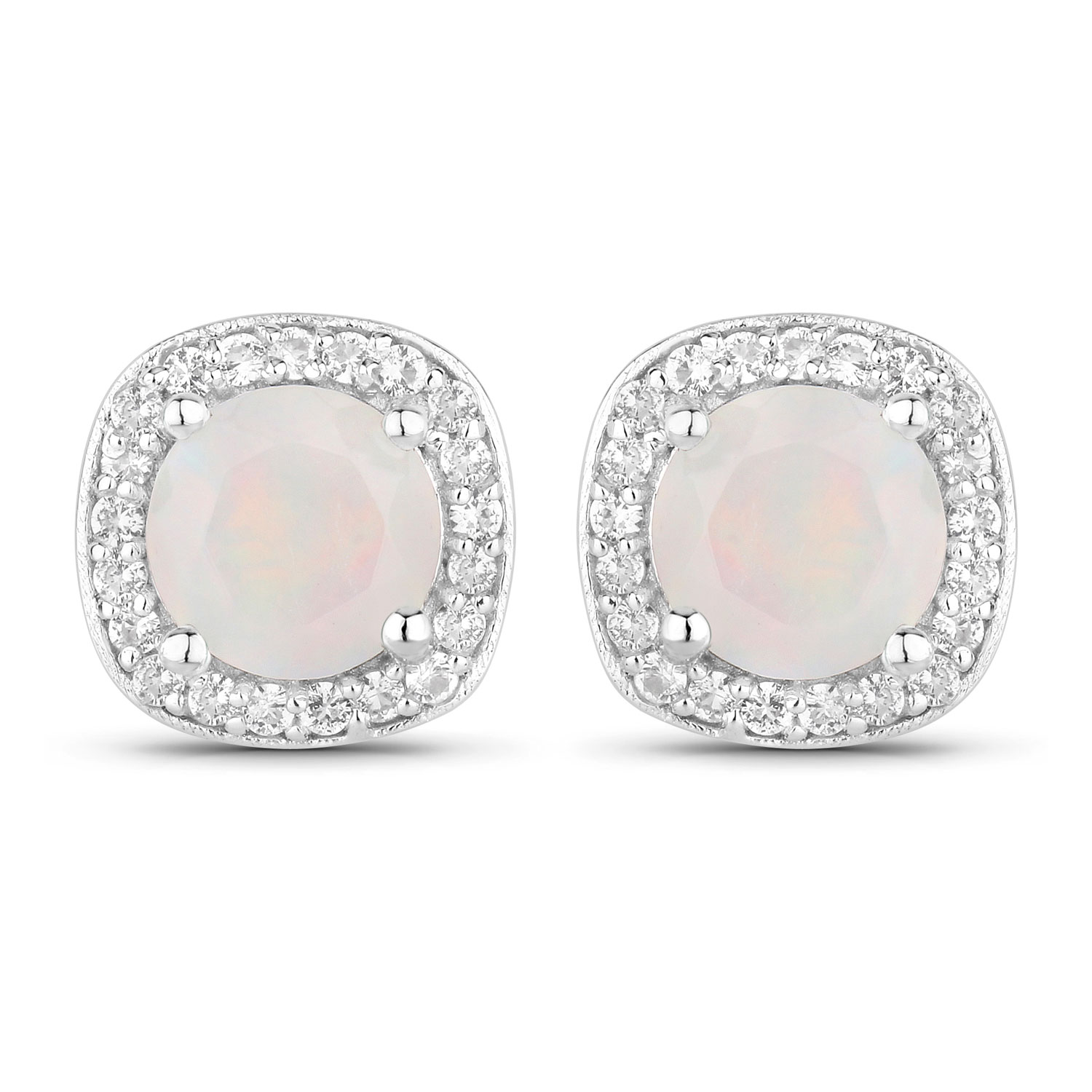1.22 Carat Genuine Ethiopian Opal and Created White Sapphire .925 Sterling Silver Earrings