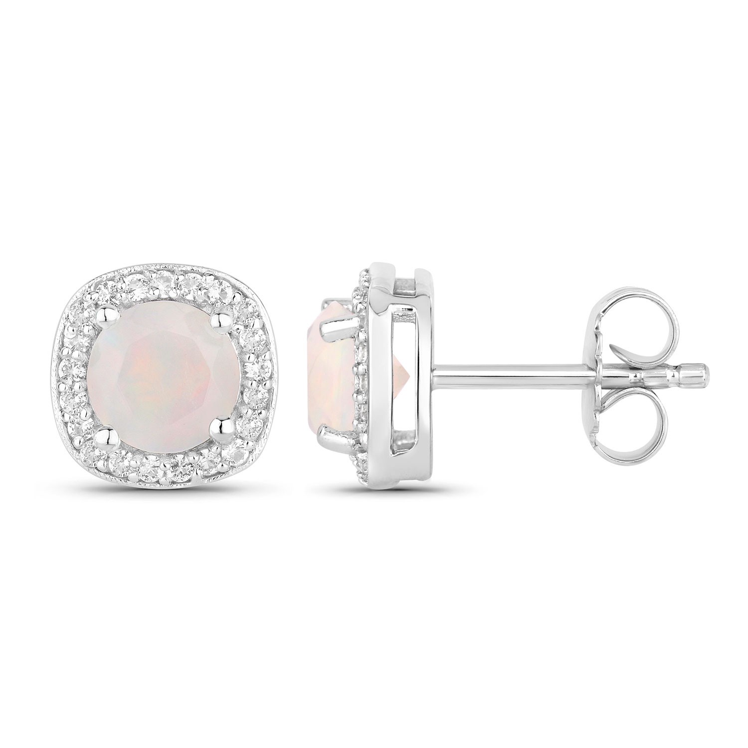 1.22 Carat Genuine Ethiopian Opal and Created White Sapphire .925 Sterling Silver Earrings
