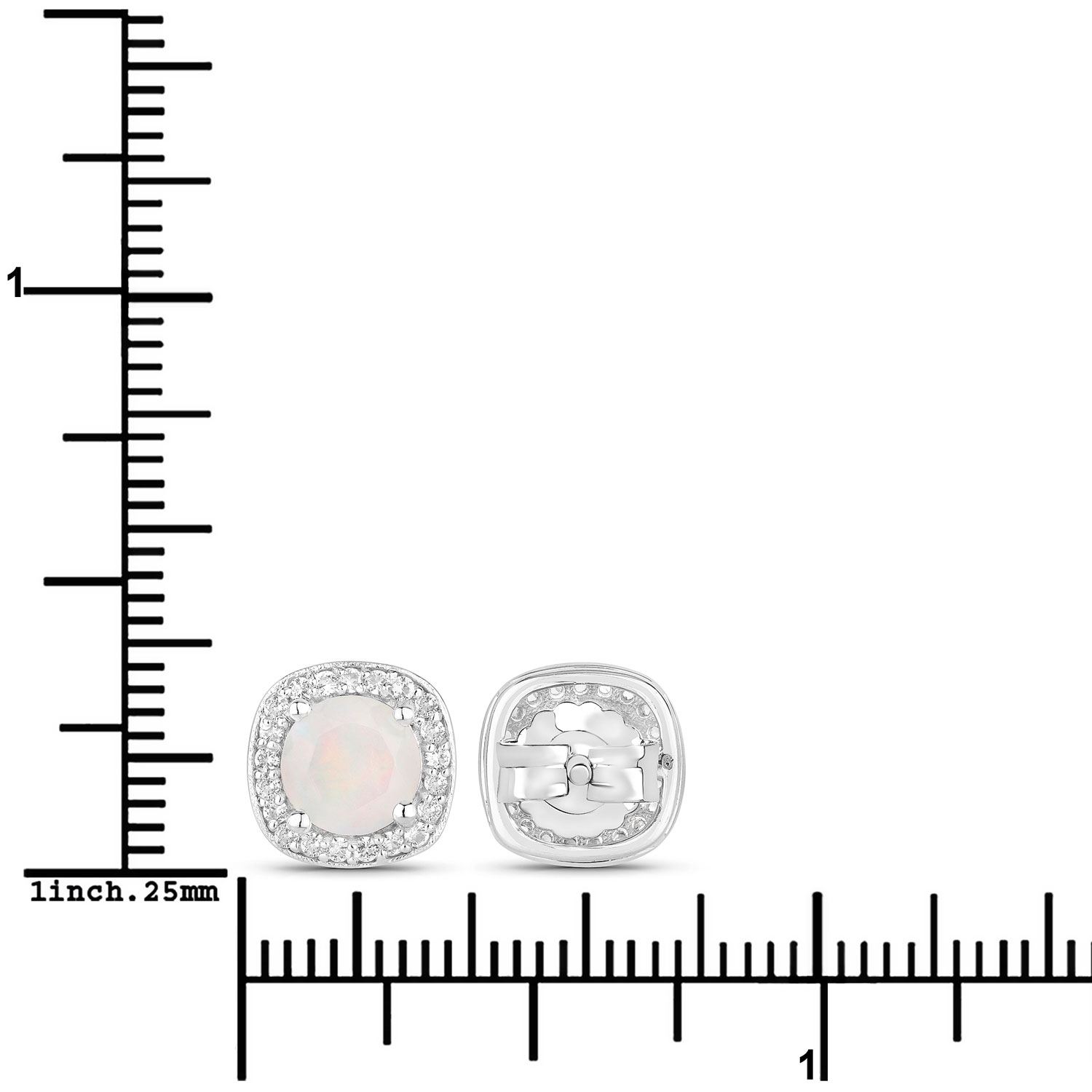 1.22 Carat Genuine Ethiopian Opal and Created White Sapphire .925 Sterling Silver Earrings