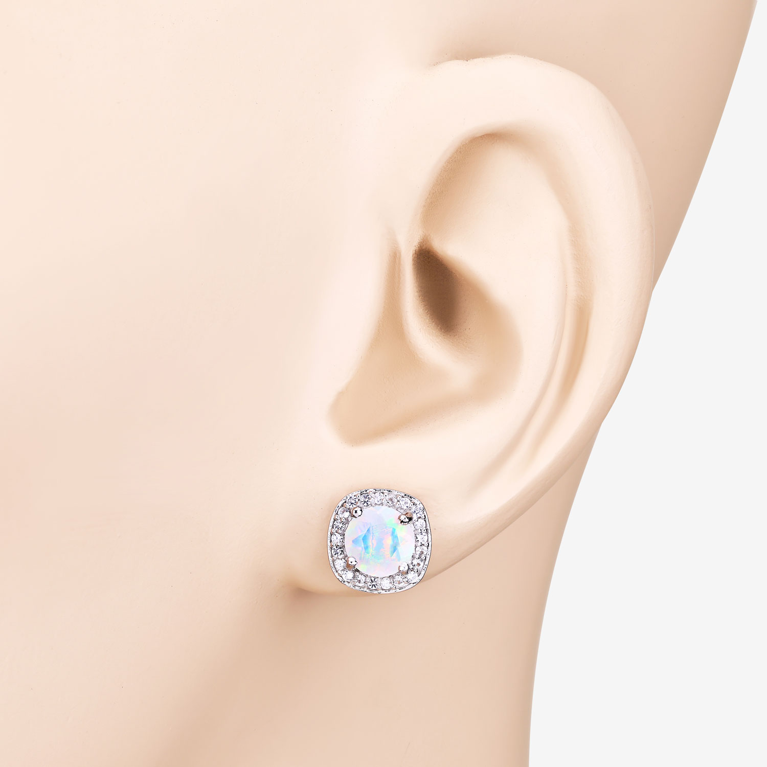 1.22 Carat Genuine Ethiopian Opal and Created White Sapphire .925 Sterling Silver Earrings