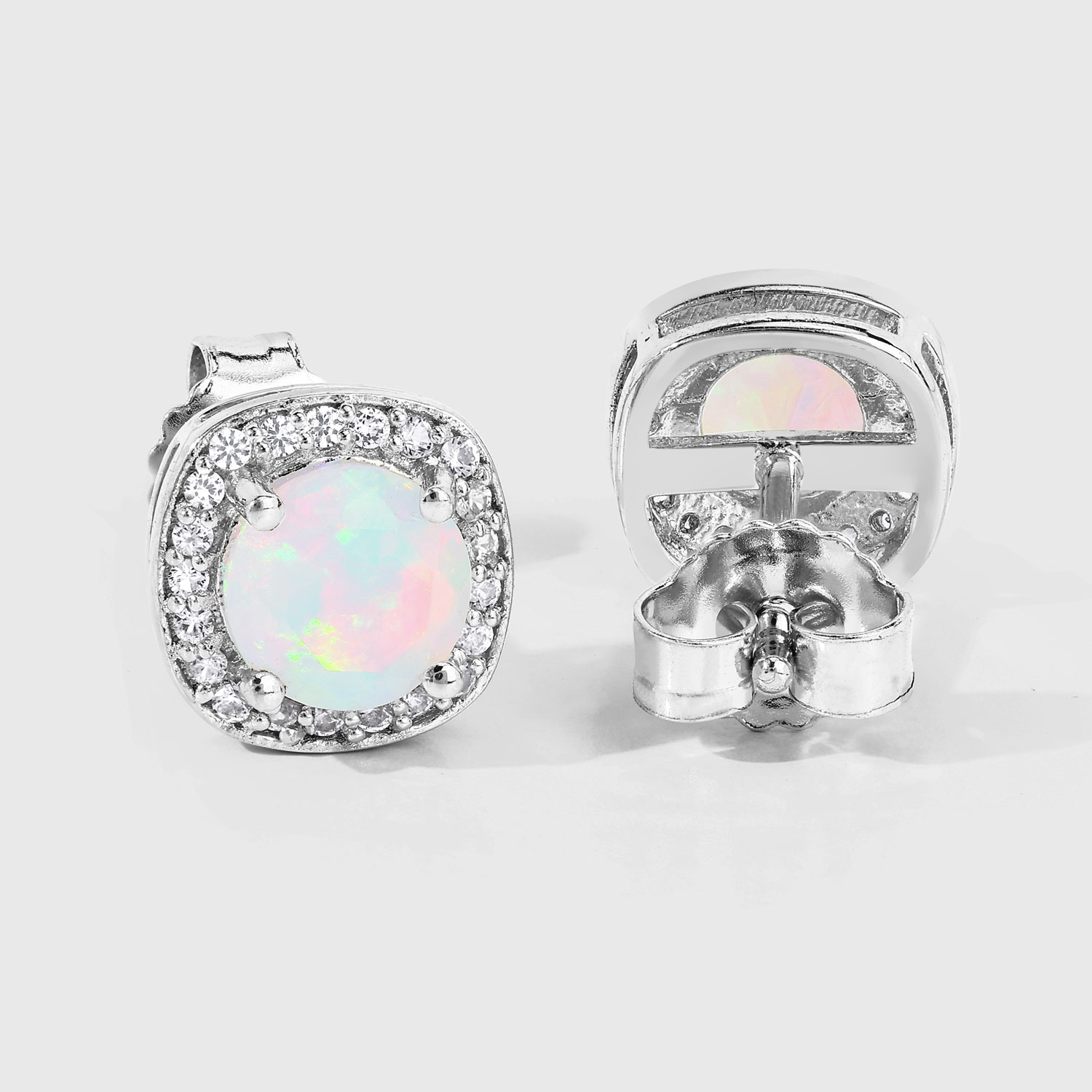 1.22 Carat Genuine Ethiopian Opal and Created White Sapphire .925 Sterling Silver Earrings
