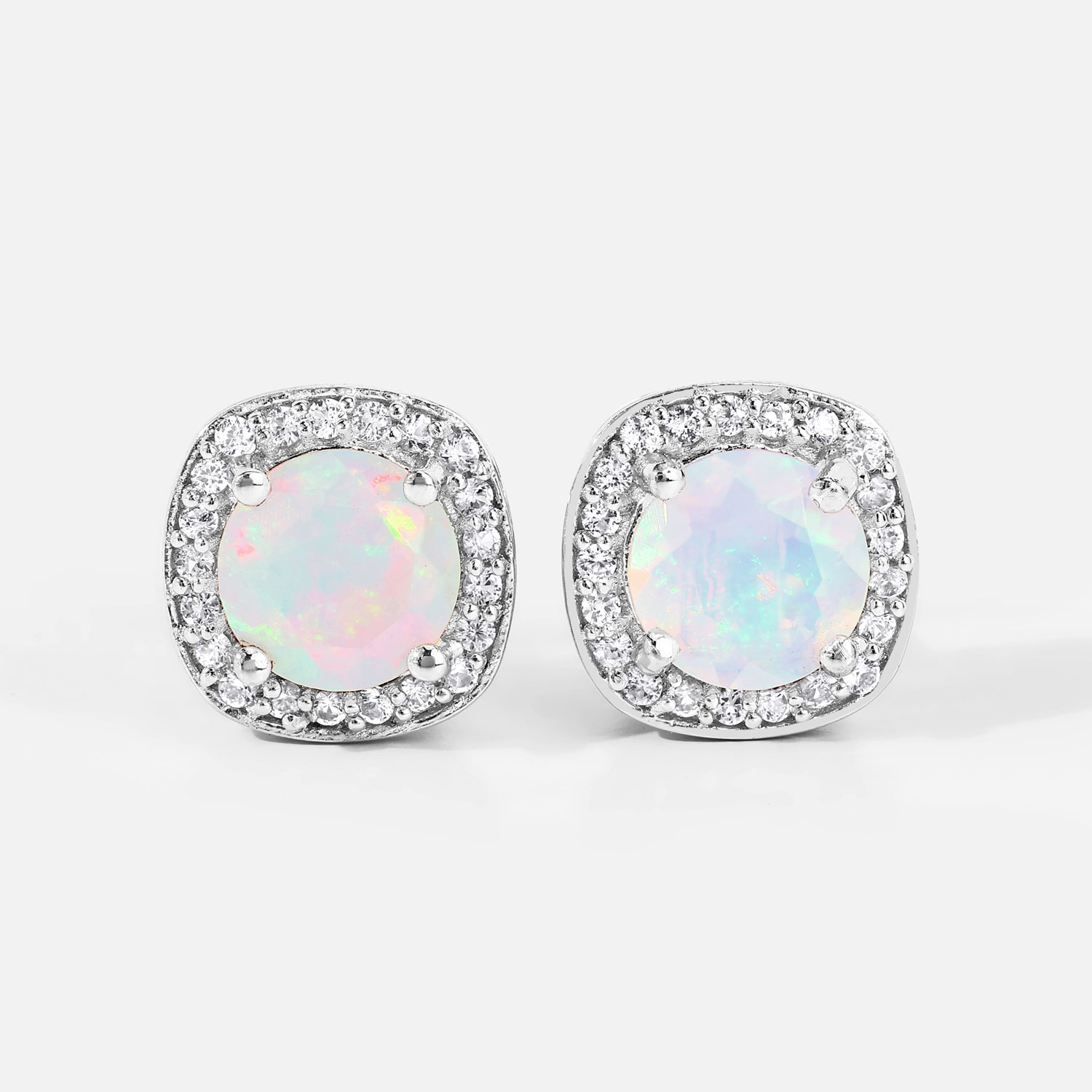 1.22 Carat Genuine Ethiopian Opal and Created White Sapphire .925 Sterling Silver Earrings