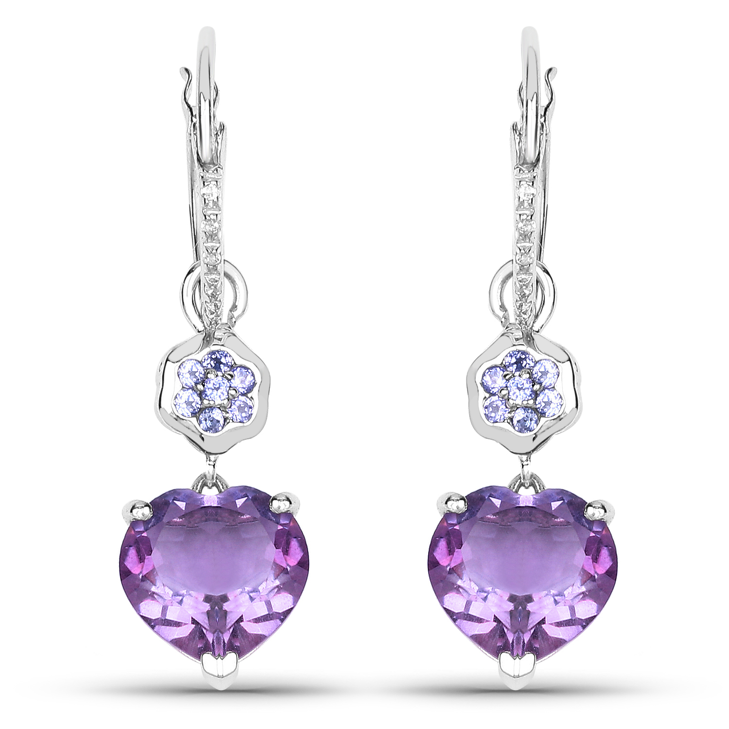 6.33 Carat Genuine Amethyst, Tanzanite and White Topaz .925 Sterling Silver Earrings
