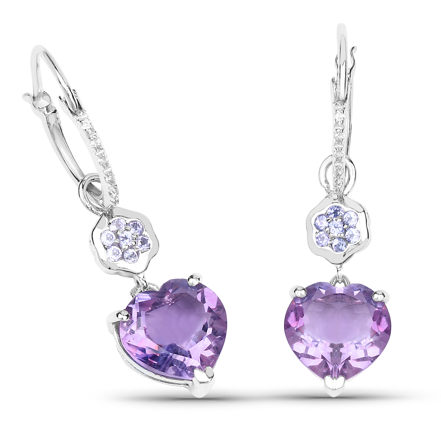 6.33 Carat Genuine Amethyst, Tanzanite and White Topaz .925 Sterling Silver Earrings
