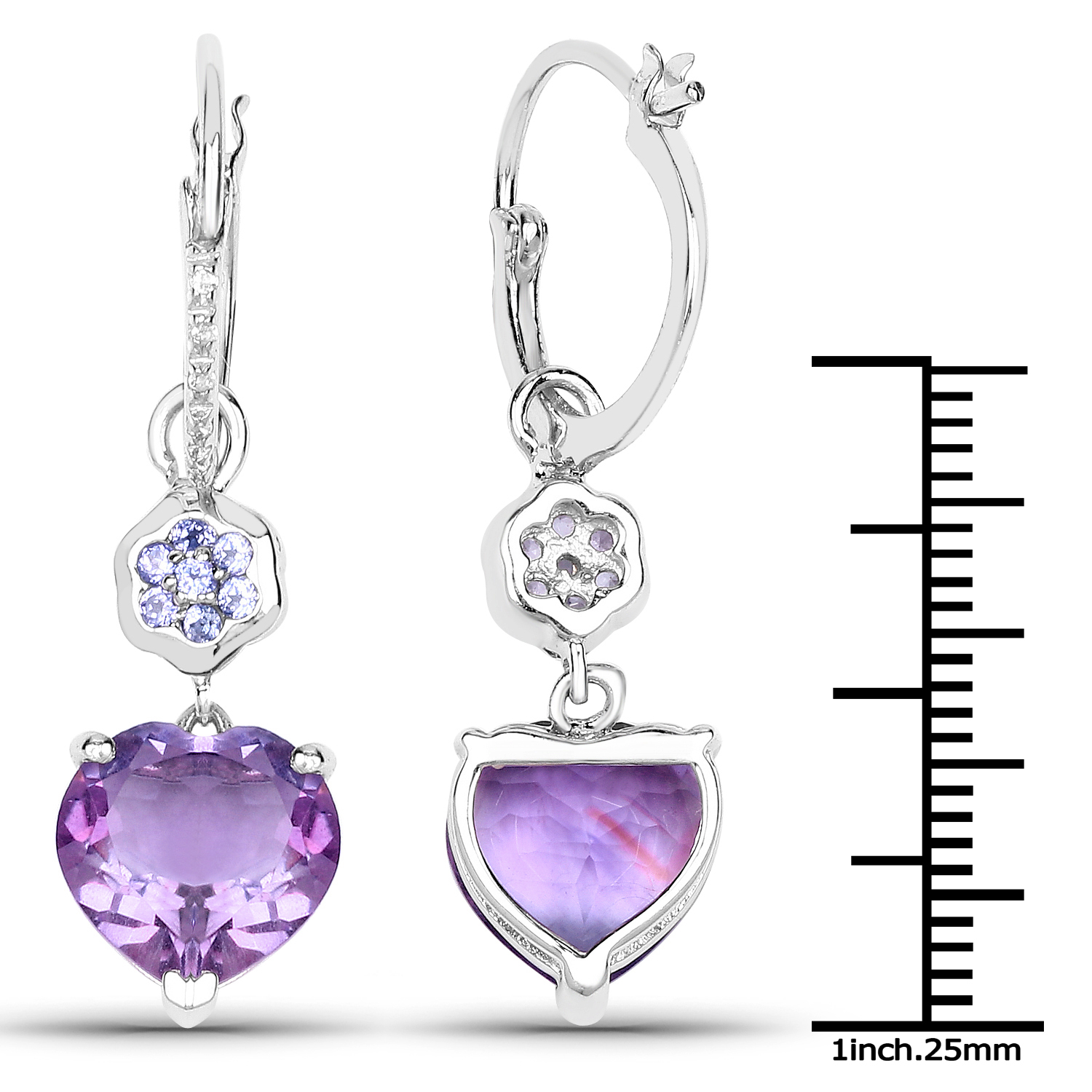 6.33 Carat Genuine Amethyst, Tanzanite and White Topaz .925 Sterling Silver Earrings
