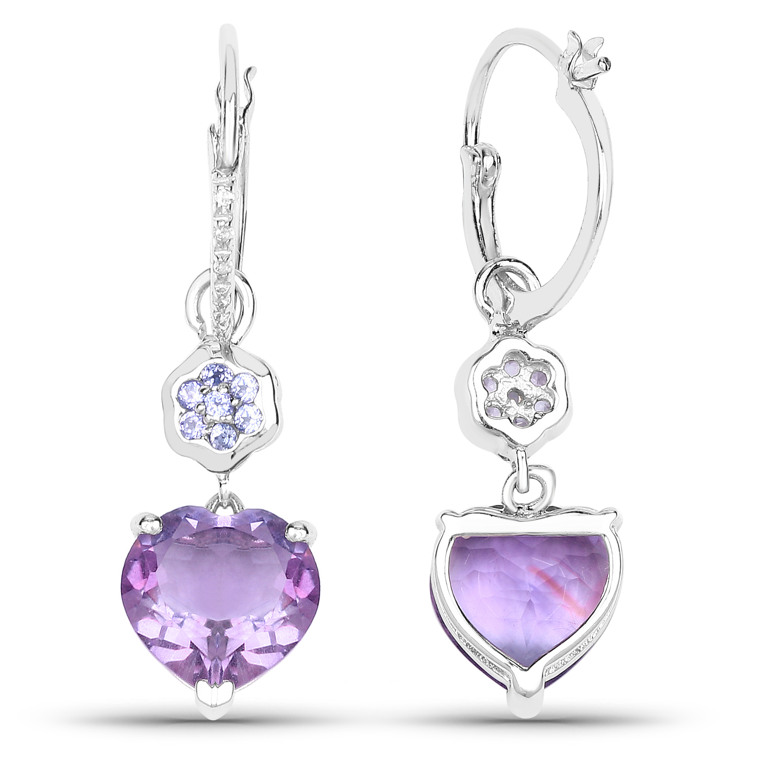 6.33 Carat Genuine Amethyst, Tanzanite and White Topaz .925 Sterling Silver Earrings