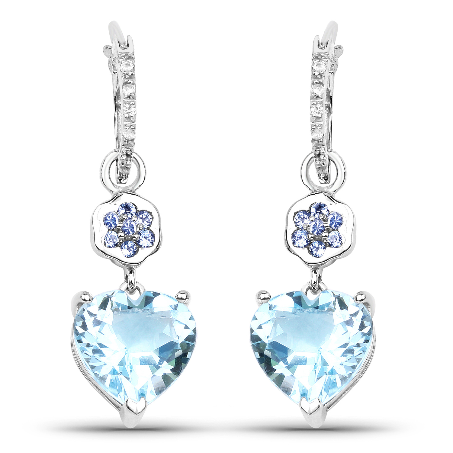 8.63 Carat Genuine Blue Topaz, Tanzanite and White Topaz .925 Sterling Silver Earrings