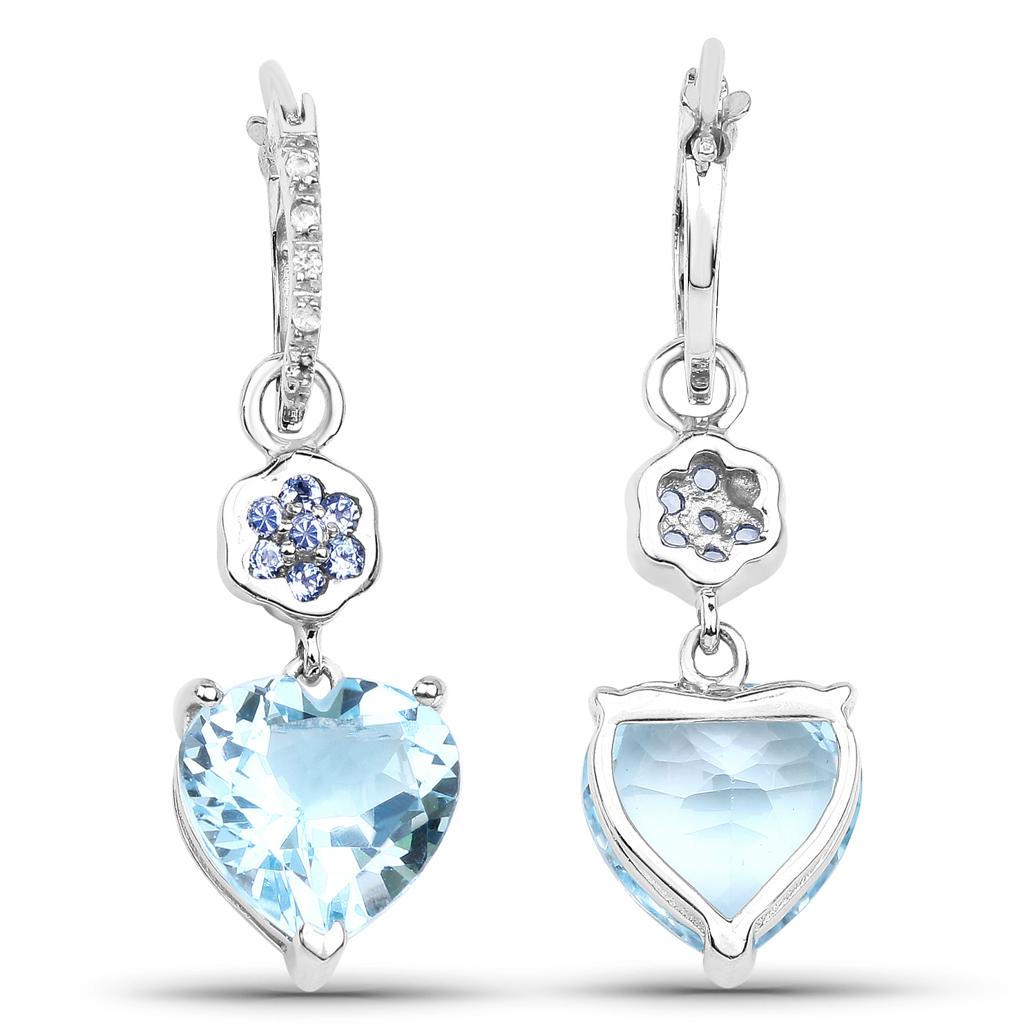 8.63 Carat Genuine Blue Topaz, Tanzanite and White Topaz .925 Sterling Silver Earrings