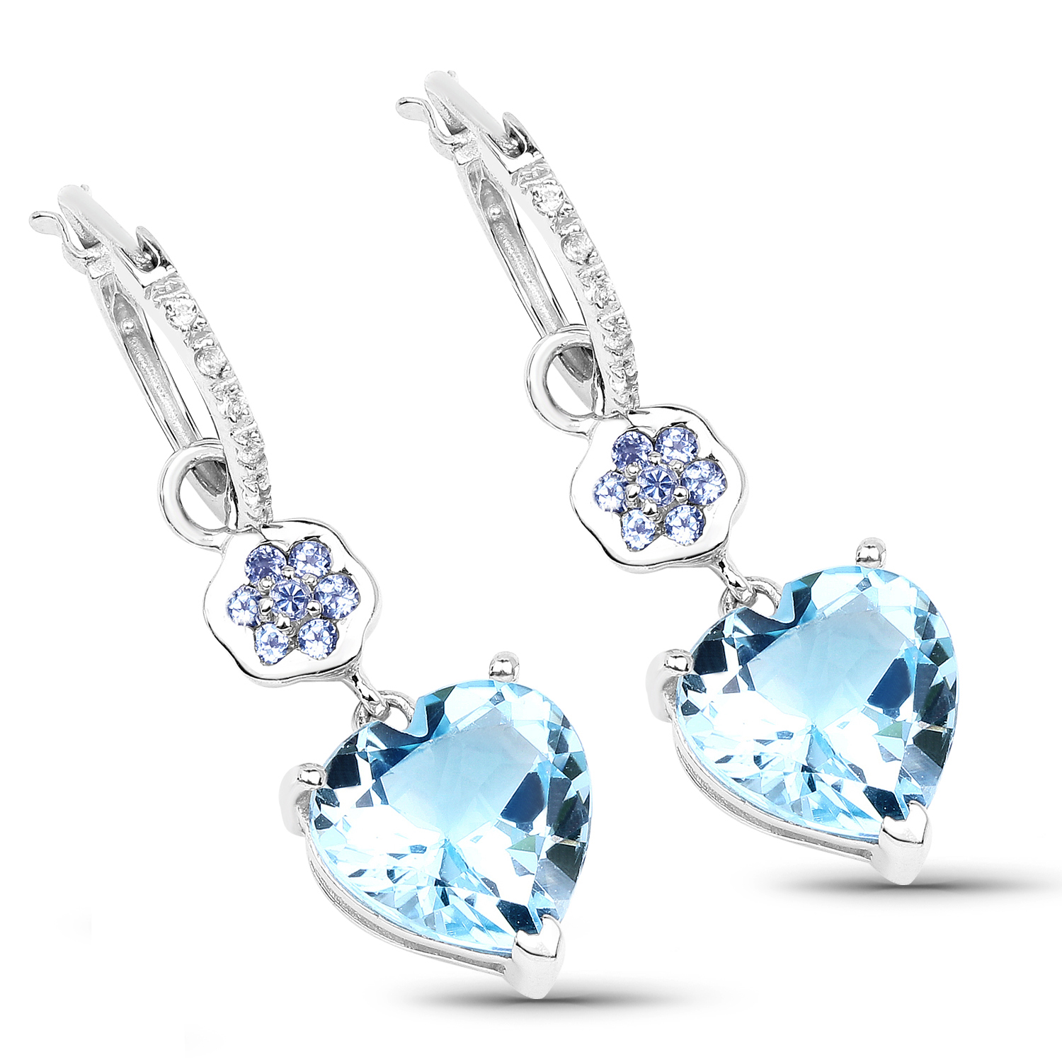 8.63 Carat Genuine Blue Topaz, Tanzanite and White Topaz .925 Sterling Silver Earrings