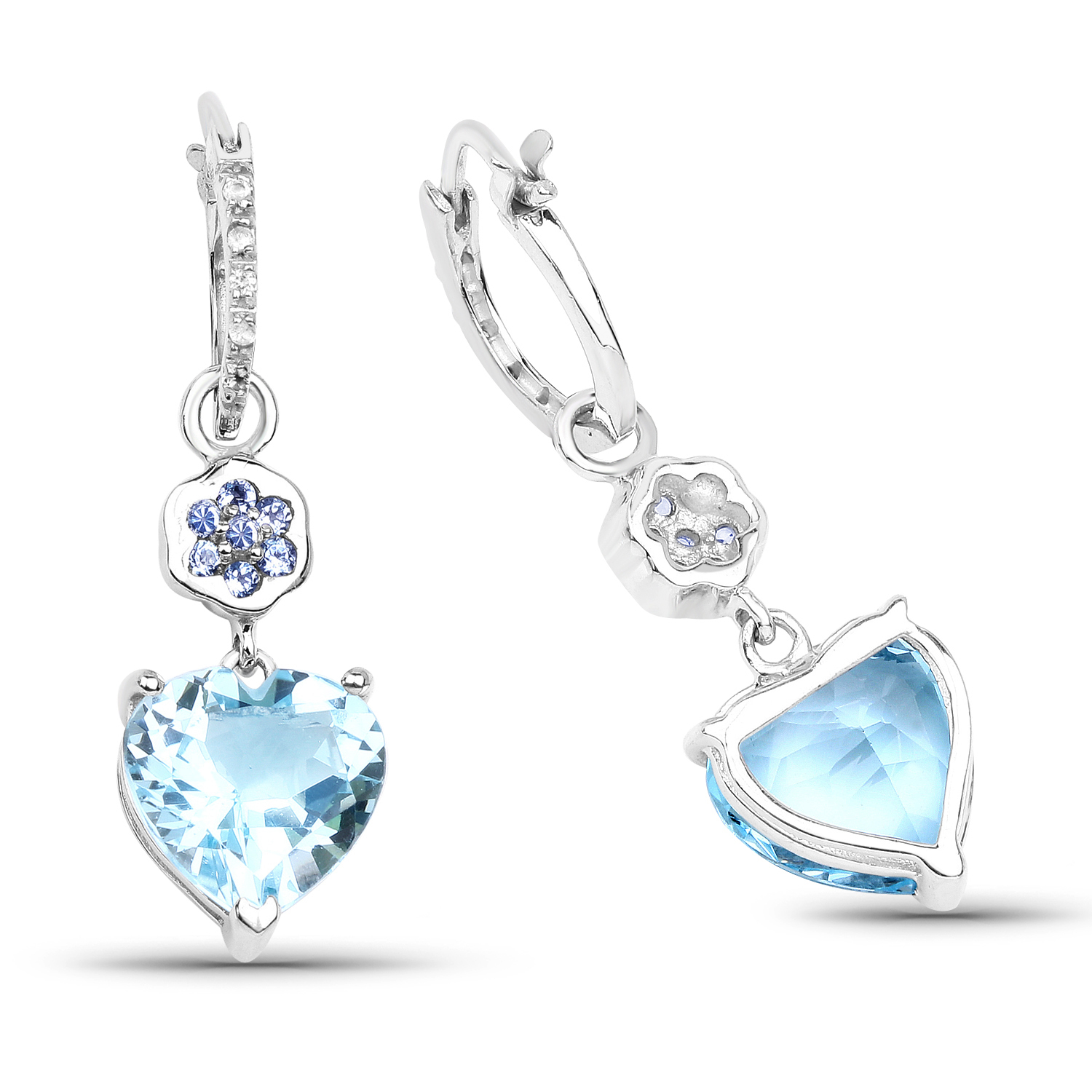 8.63 Carat Genuine Blue Topaz, Tanzanite and White Topaz .925 Sterling Silver Earrings