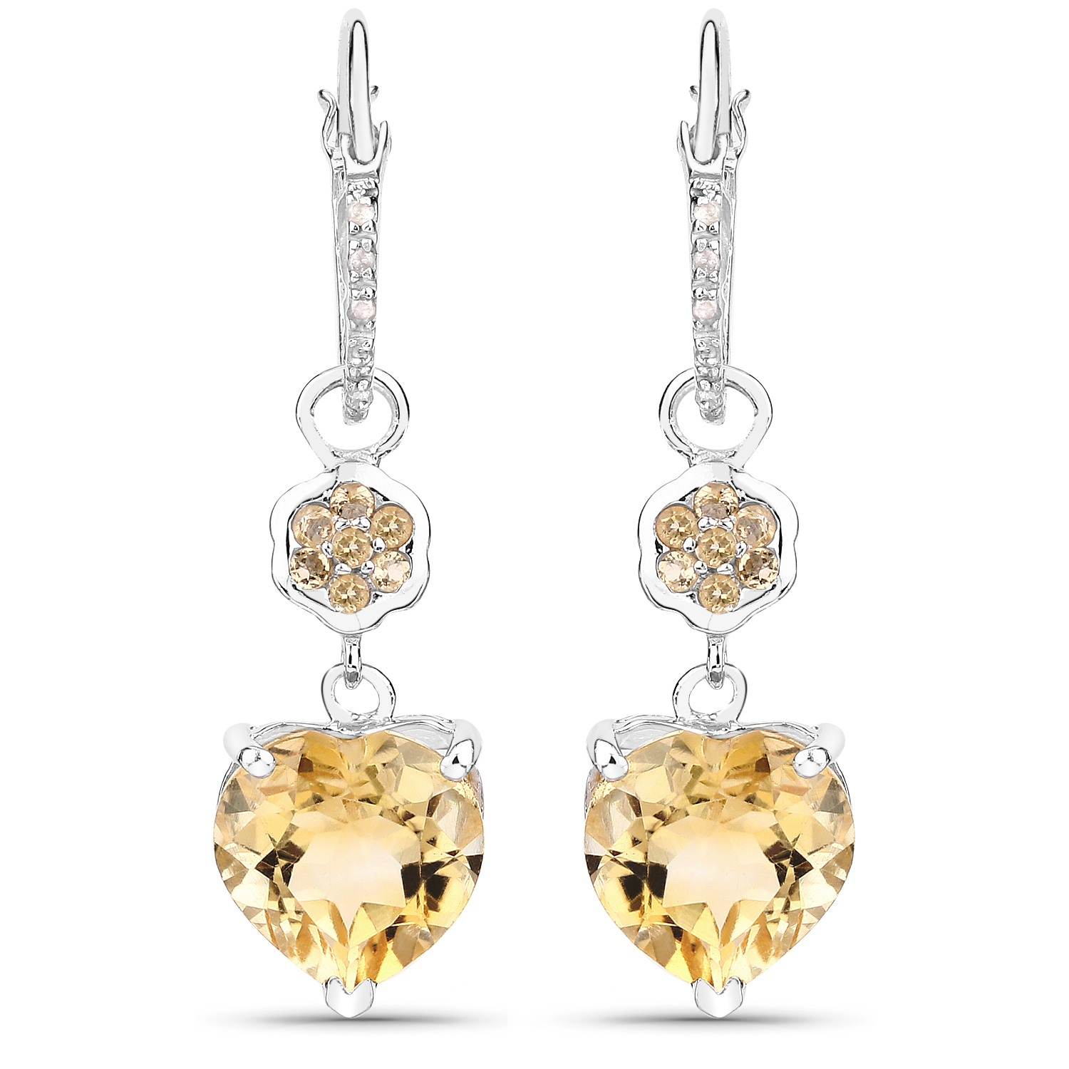6.38 Carat Genuine Citrine & White Topaz .925 Sterling Silver Earrings
