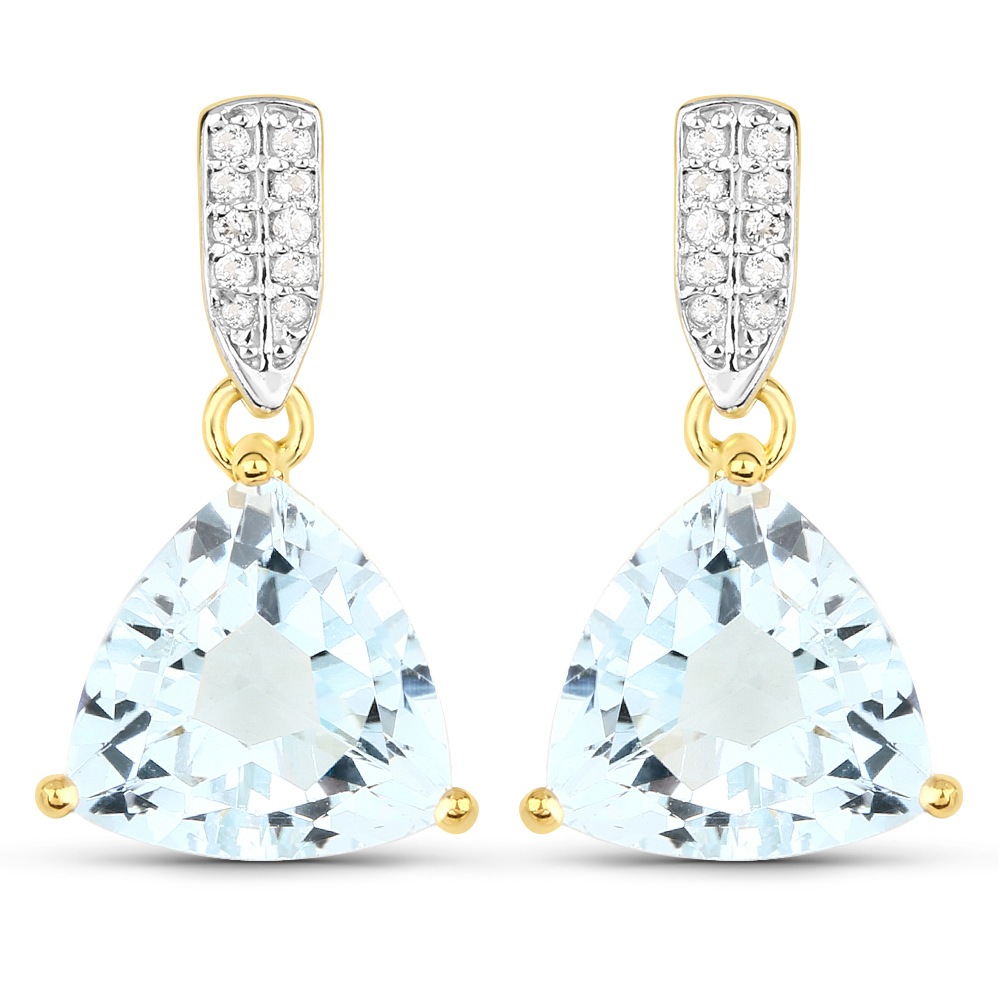 18K Yellow Gold Plated 7.10 Carat Genuine Blue Topaz and White Topaz .925 Sterling Silver Earrings