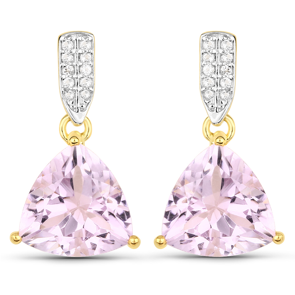 14K Yellow Gold Plated 6.00 Carat Genuine Pink Amethyst and White Topaz .925 Sterling Silver Earrings