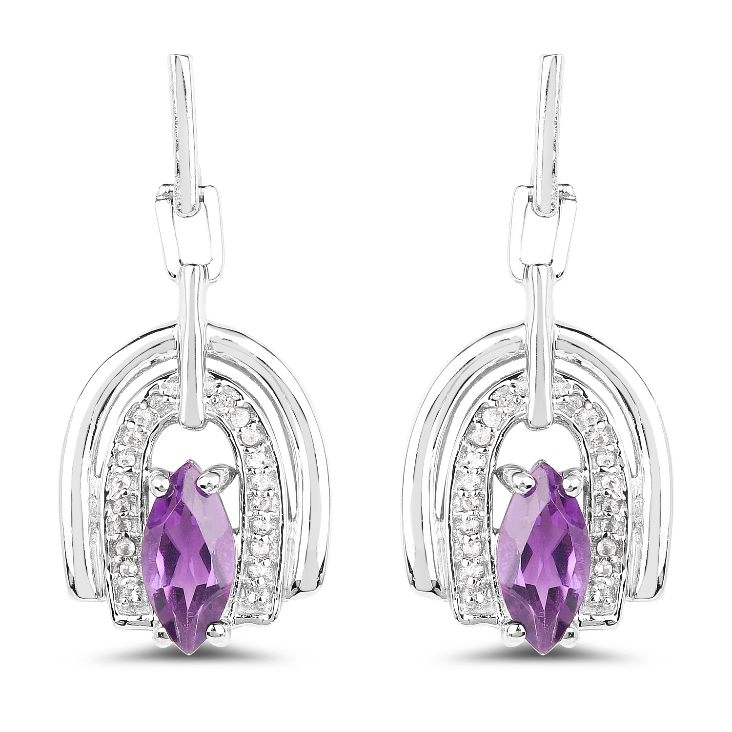 2.20 Carat Genuine Amethyst and White Topaz .925 Sterling Silver Earrings