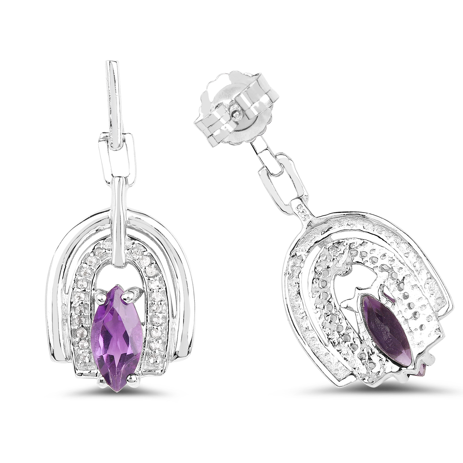 2.20 Carat Genuine Amethyst and White Topaz .925 Sterling Silver Earrings