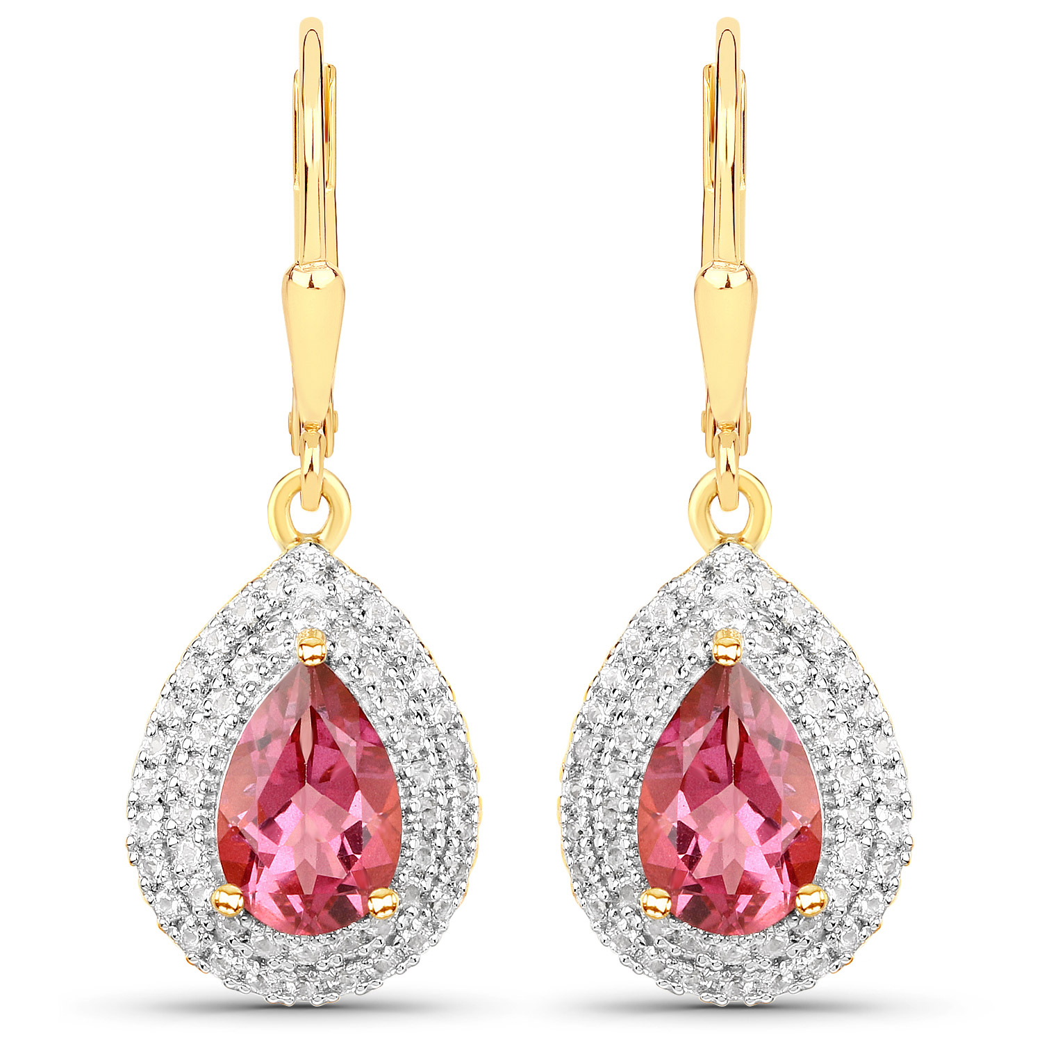 3.45 Carat Genuine Pink Topaz and White Topaz .925 Sterling Silver Earrings