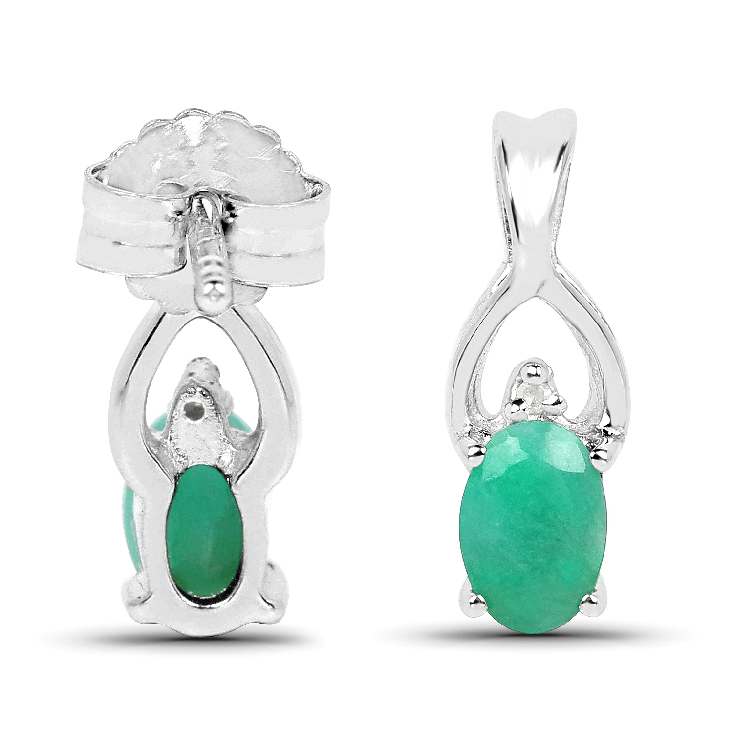 0.89 Carat Genuine Emerald and White Diamond .925 Sterling Silver Earrings