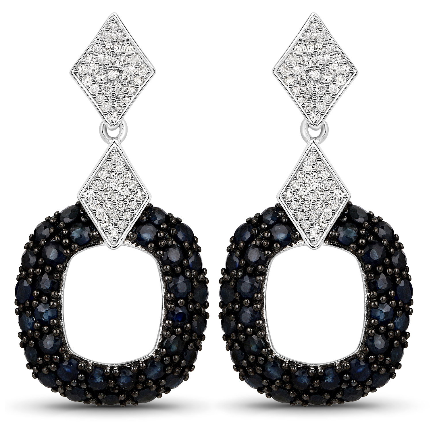 4.27 Carat Genuine Blue Sapphire and White Topaz .925 Sterling Silver Earrings
