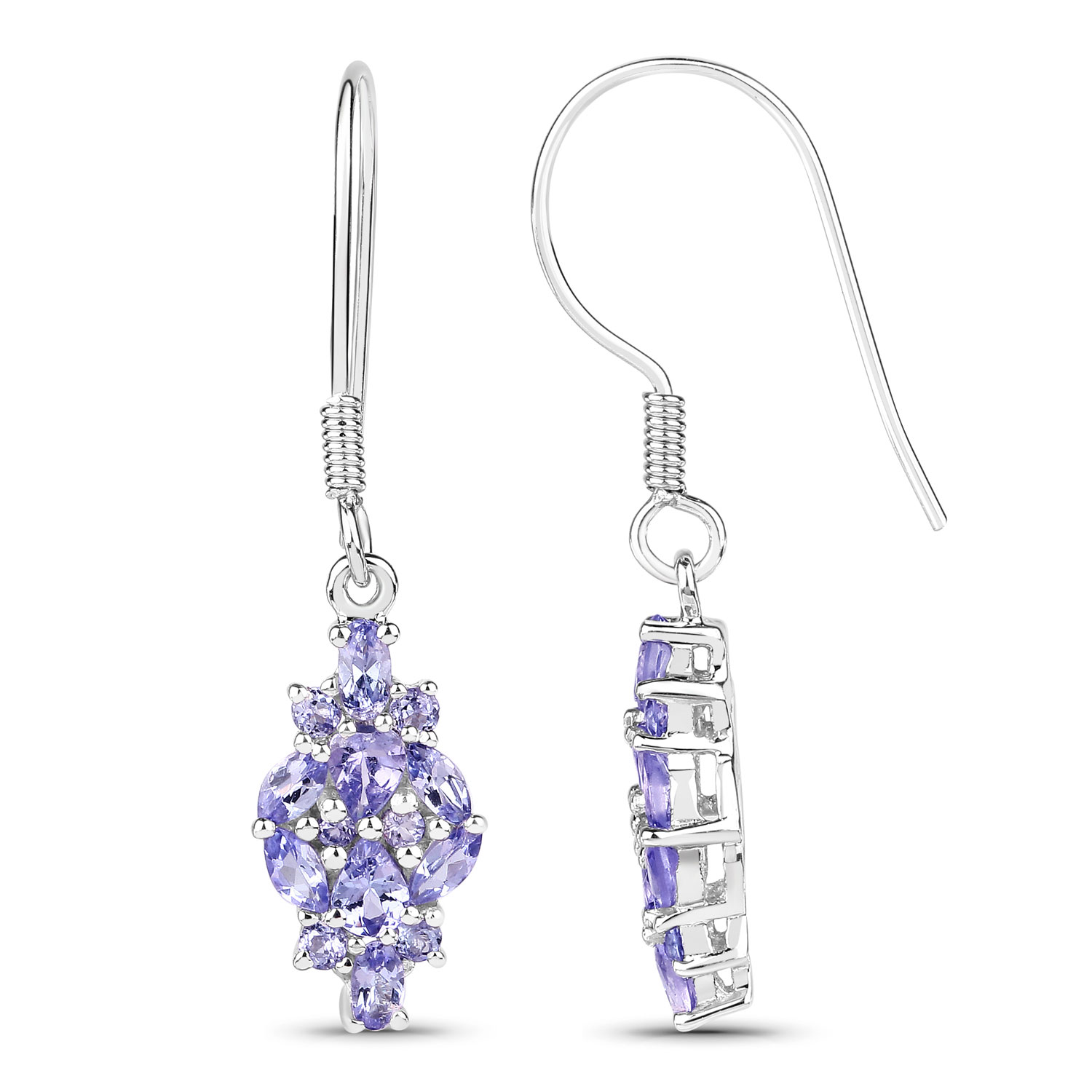 2.04 Carat Genuine Tanzanite .925 Sterling Silver Earrings