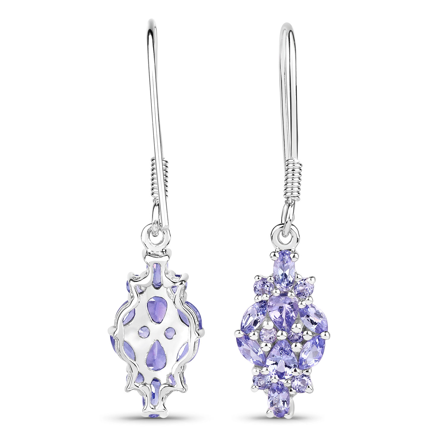 2.04 Carat Genuine Tanzanite .925 Sterling Silver Earrings