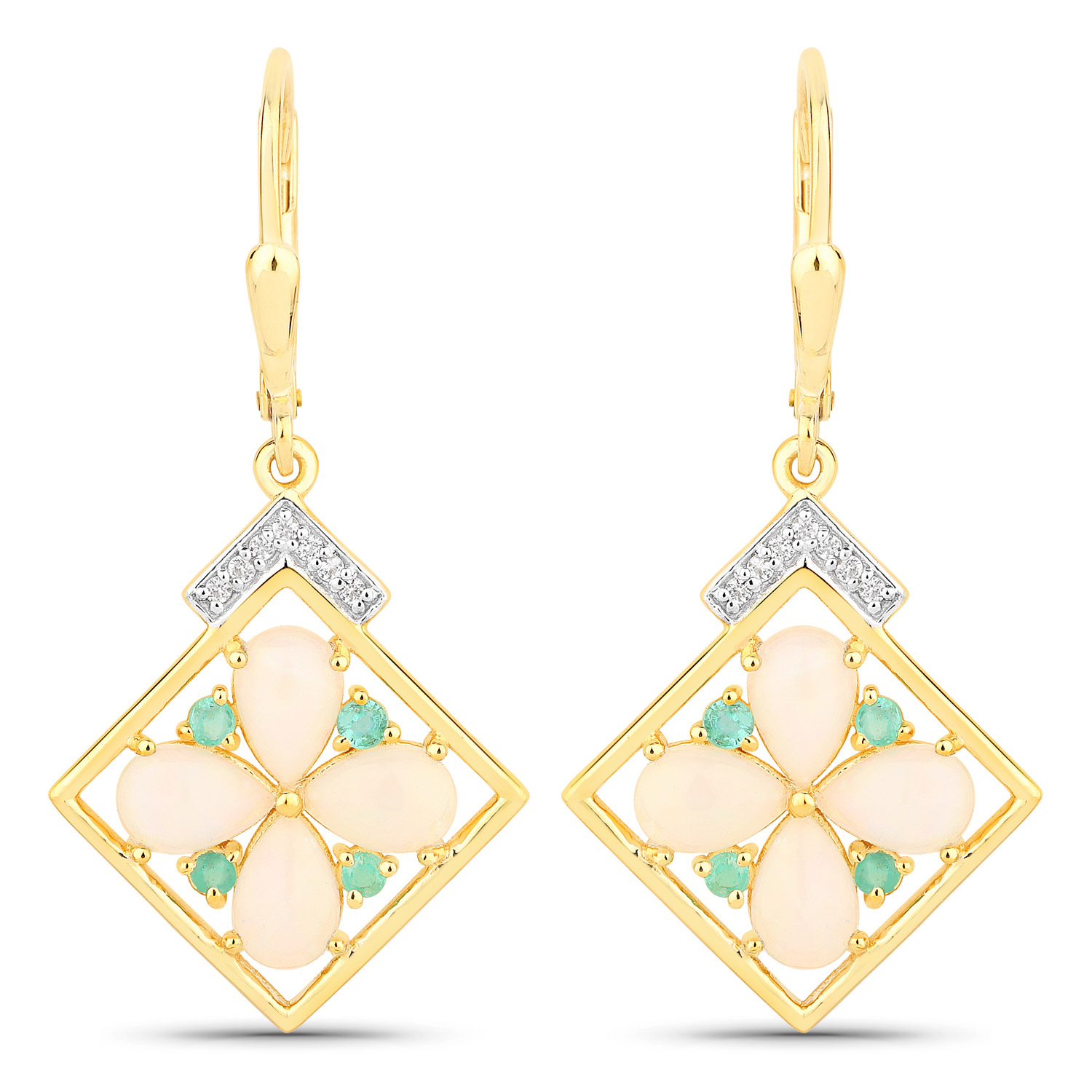 2.63 Carat Genuine Ethiopian Opal, Zambian Emerald and White Topaz .925 Sterling Silver Earrings