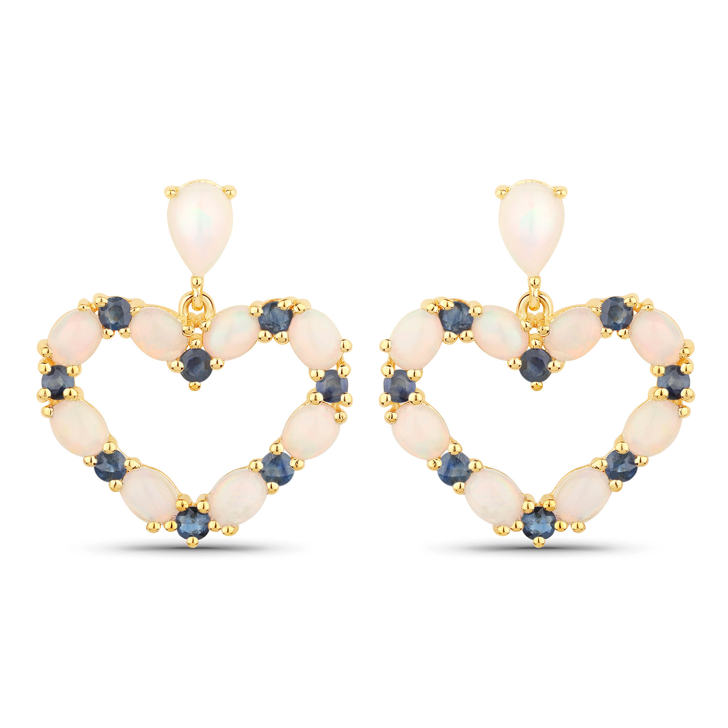 3.12 Carat Genuine Ethiopian Opal and Blue Sapphire .925 Sterling Silver Earrings