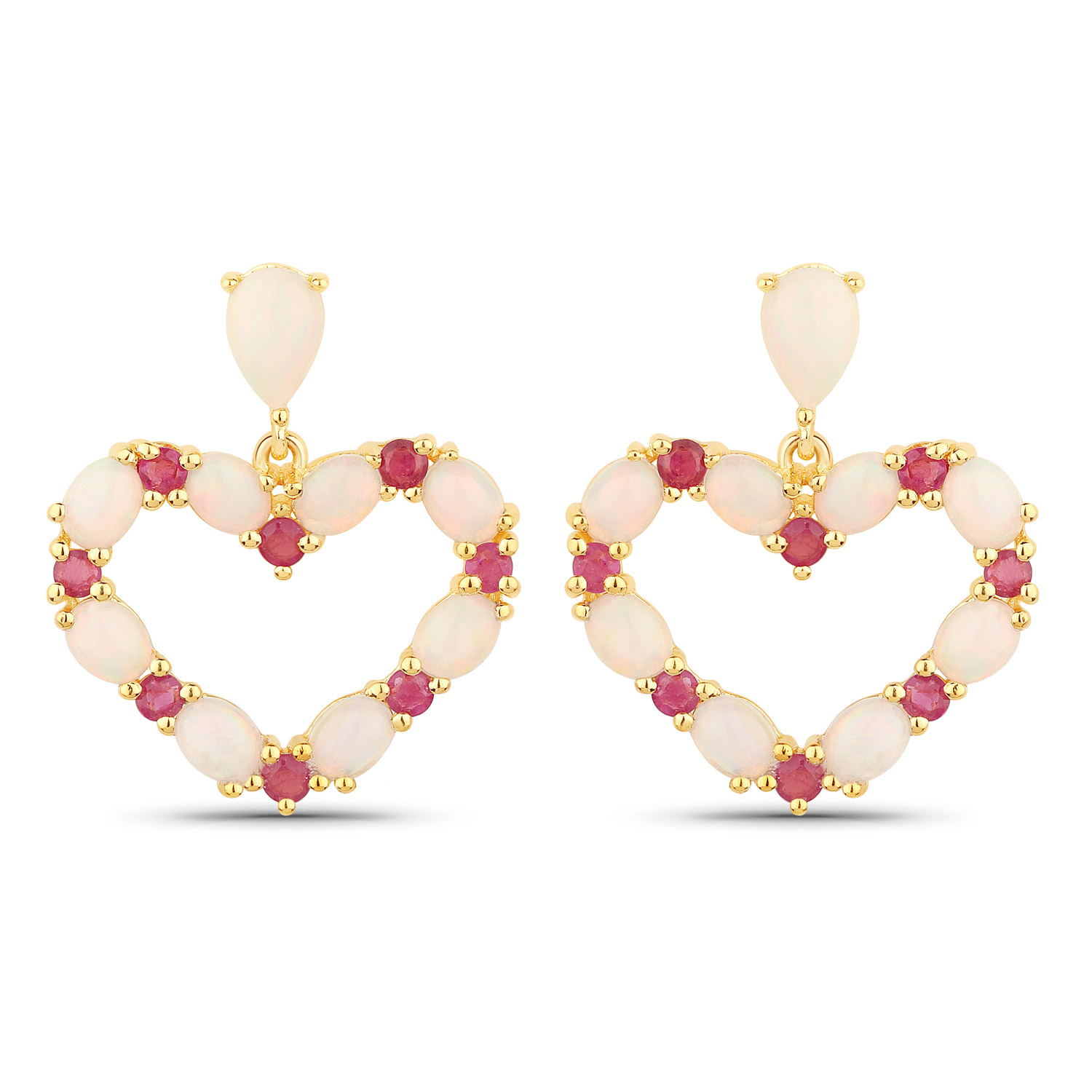 3.28 Carat Genuine Ethiopian Opal and Ruby .925 Sterling Silver Earrings