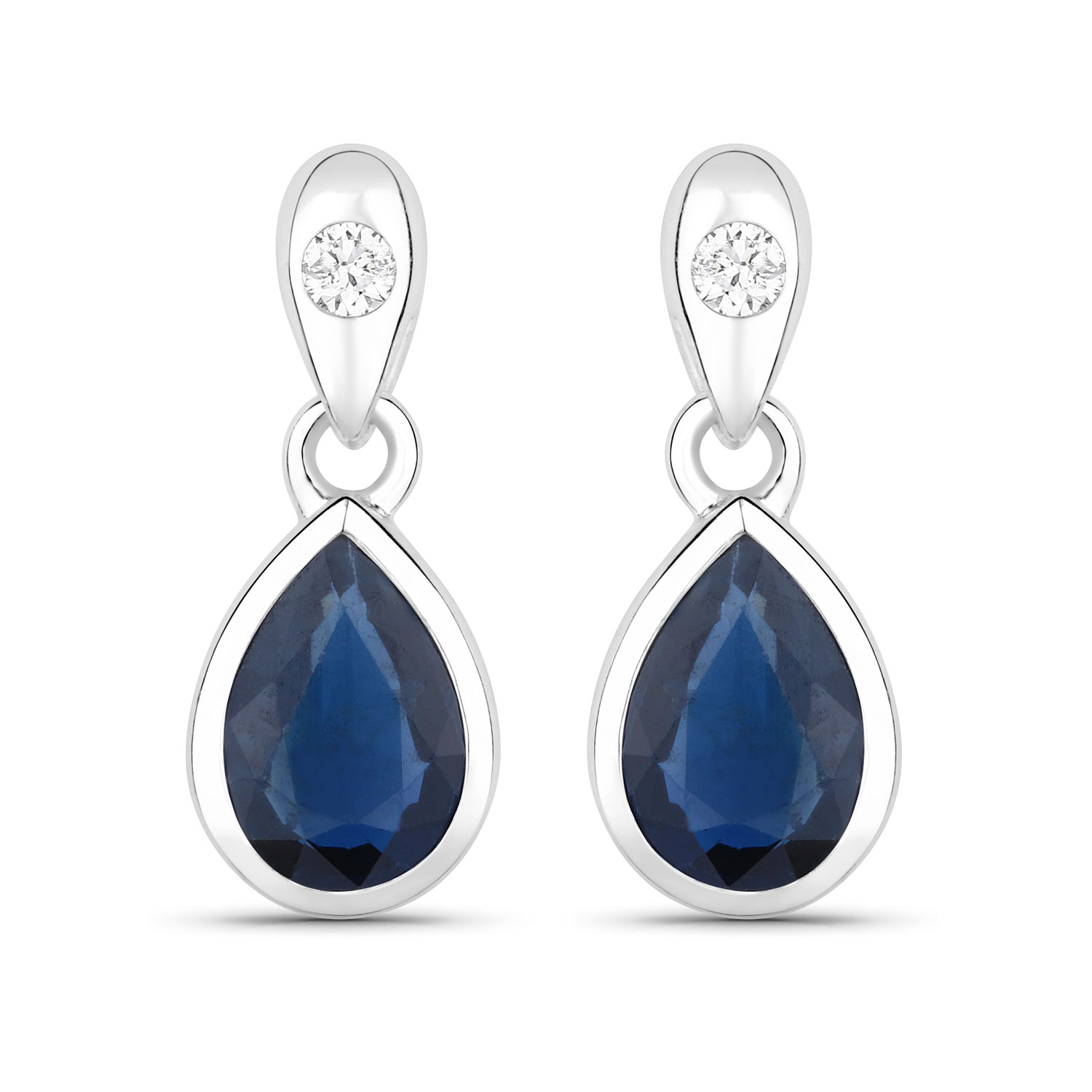 1.65 Carat Genuine Blue Sapphire and White Diamond 10K White Gold Earrings
