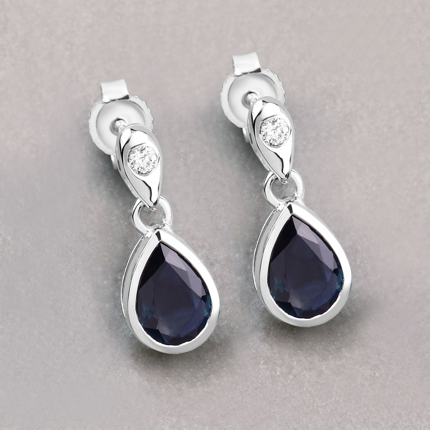 1.65 Carat Genuine Blue Sapphire and White Diamond 10K White Gold Earrings