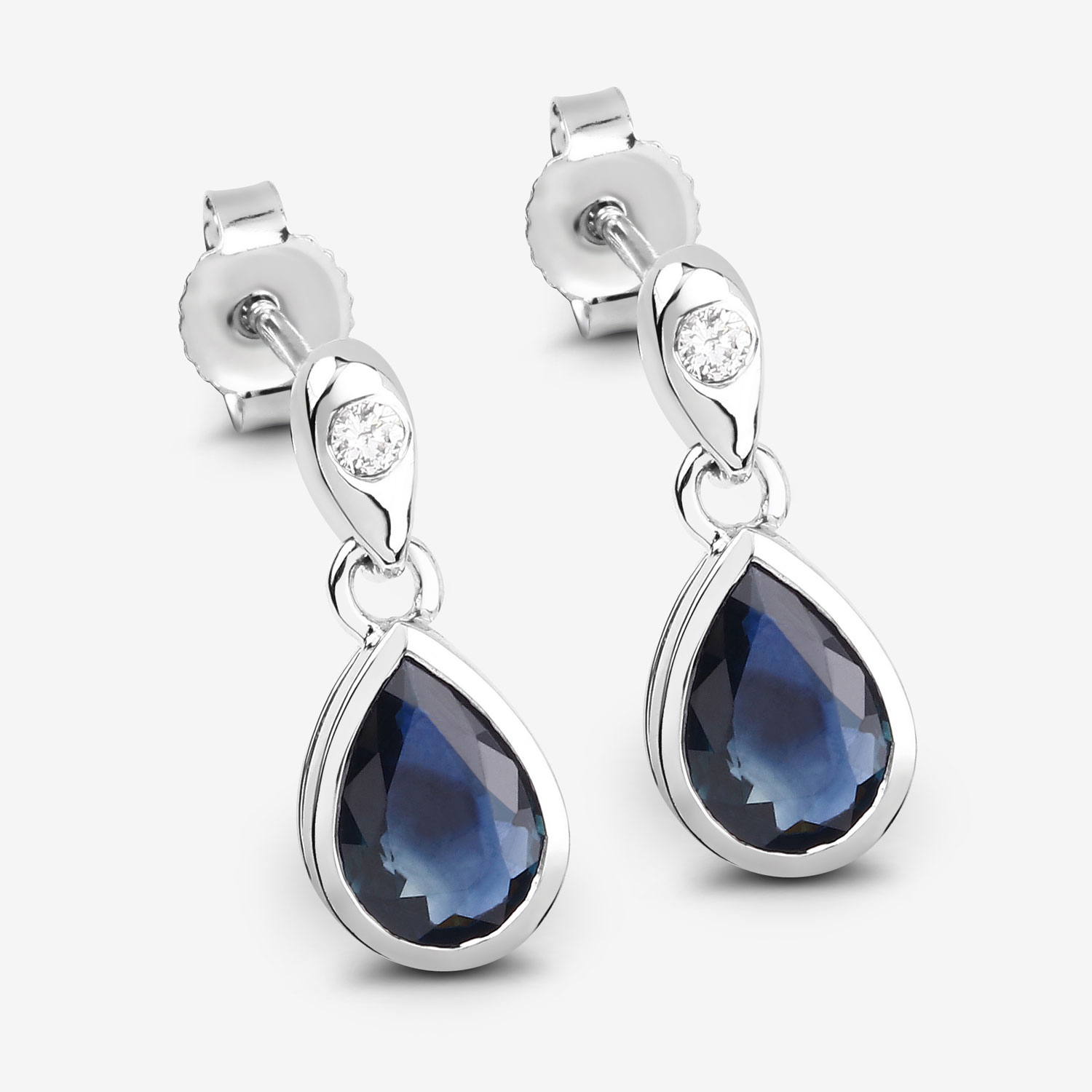 1.65 Carat Genuine Blue Sapphire and White Diamond 10K White Gold Earrings