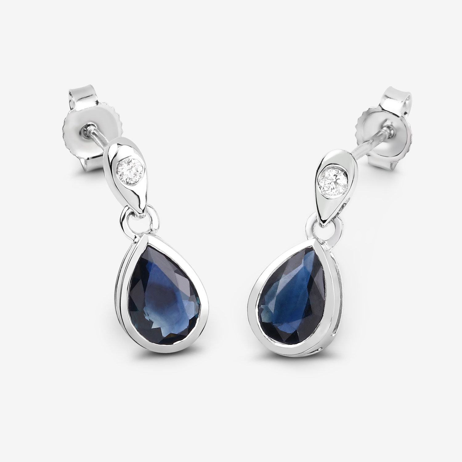 1.65 Carat Genuine Blue Sapphire and White Diamond 10K White Gold Earrings