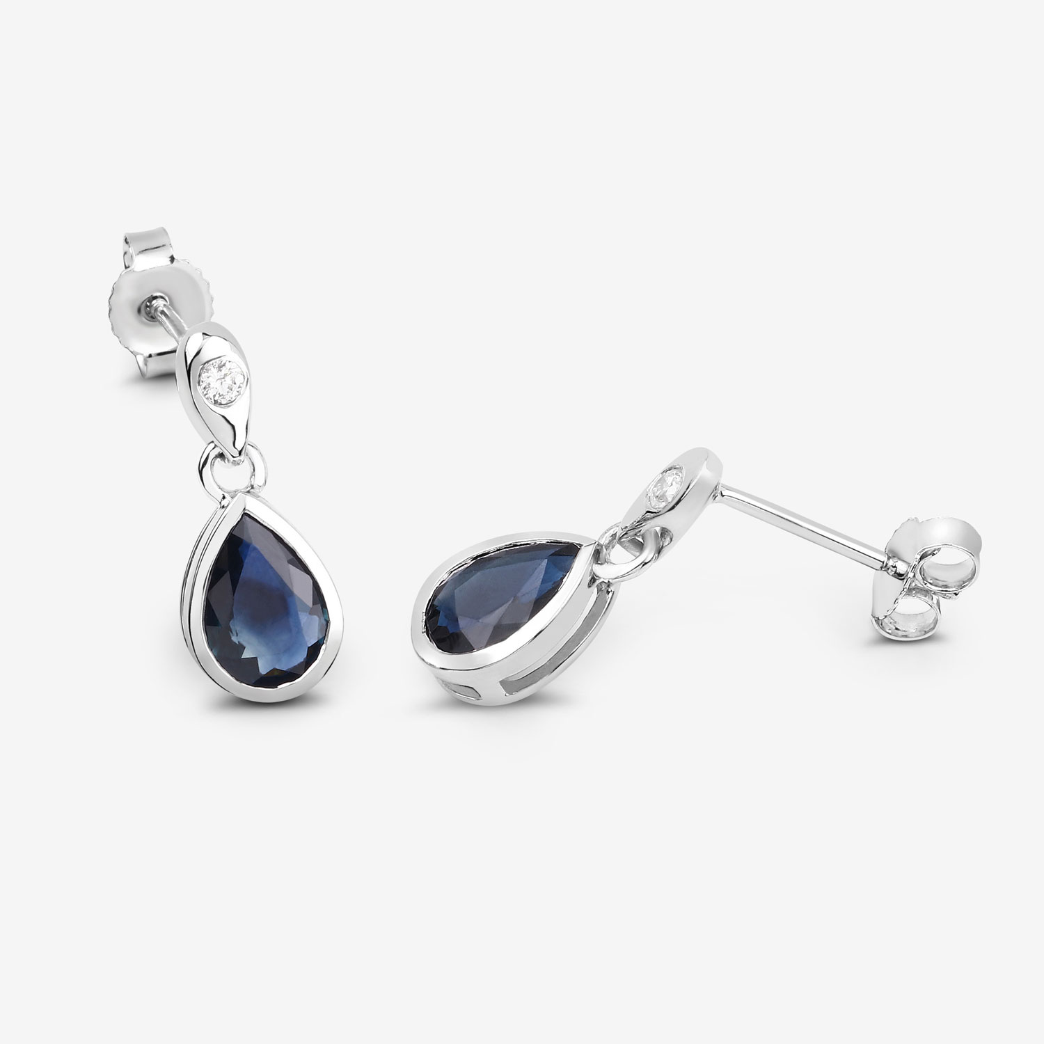 1.65 Carat Genuine Blue Sapphire and White Diamond 10K White Gold Earrings