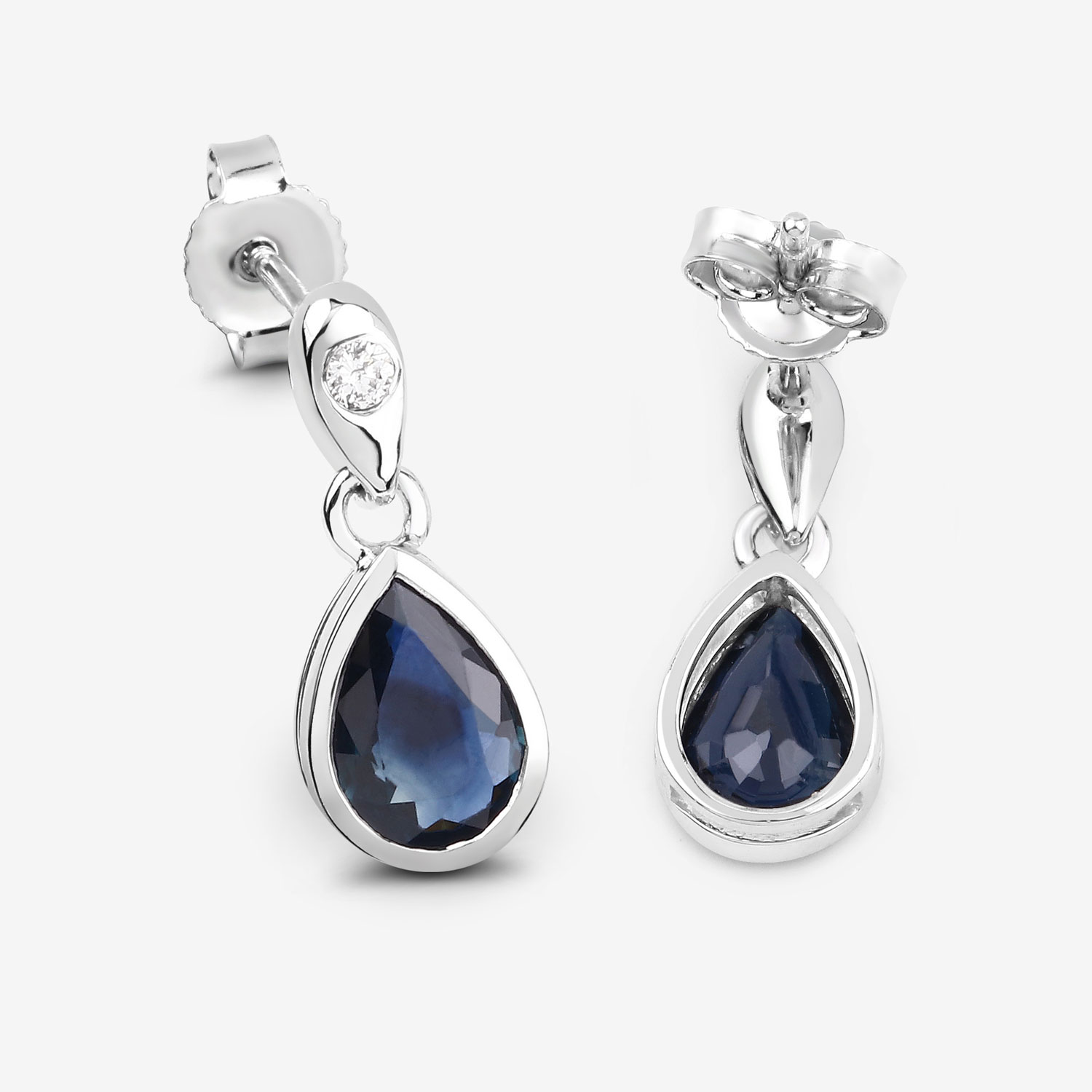 1.65 Carat Genuine Blue Sapphire and White Diamond 10K White Gold Earrings
