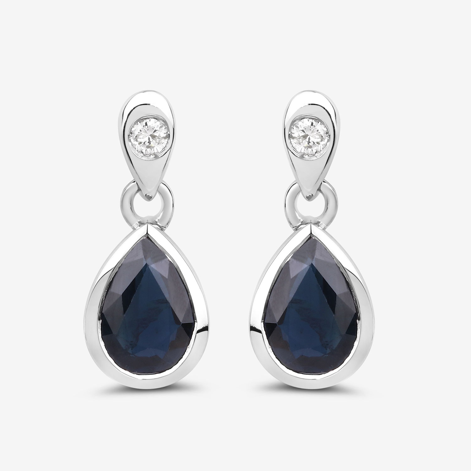 1.65 Carat Genuine Blue Sapphire and White Diamond 10K White Gold Earrings