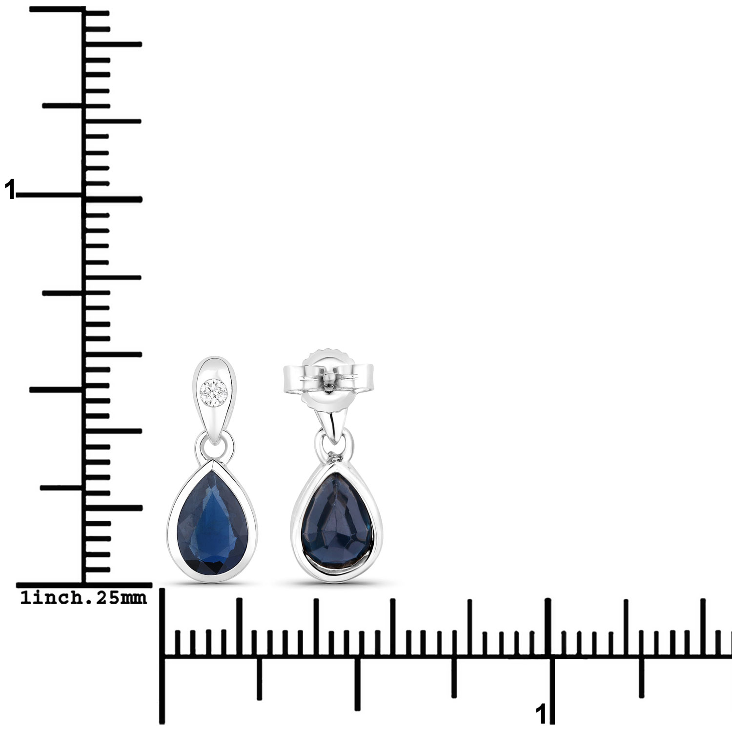 1.65 Carat Genuine Blue Sapphire and White Diamond 10K White Gold Earrings