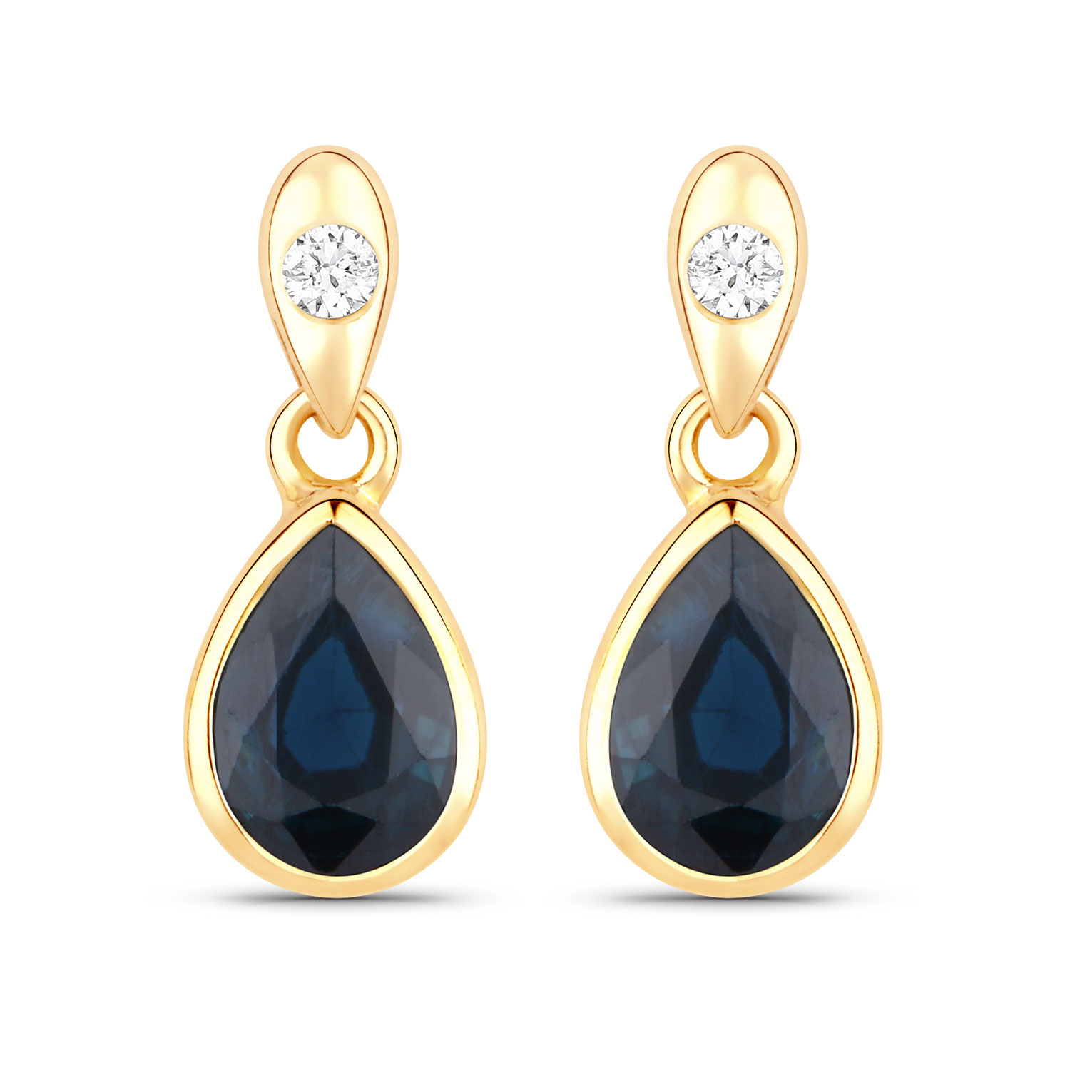 1.65 Carat Genuine Blue Sapphire and White Diamond 10K Yellow Gold Earrings