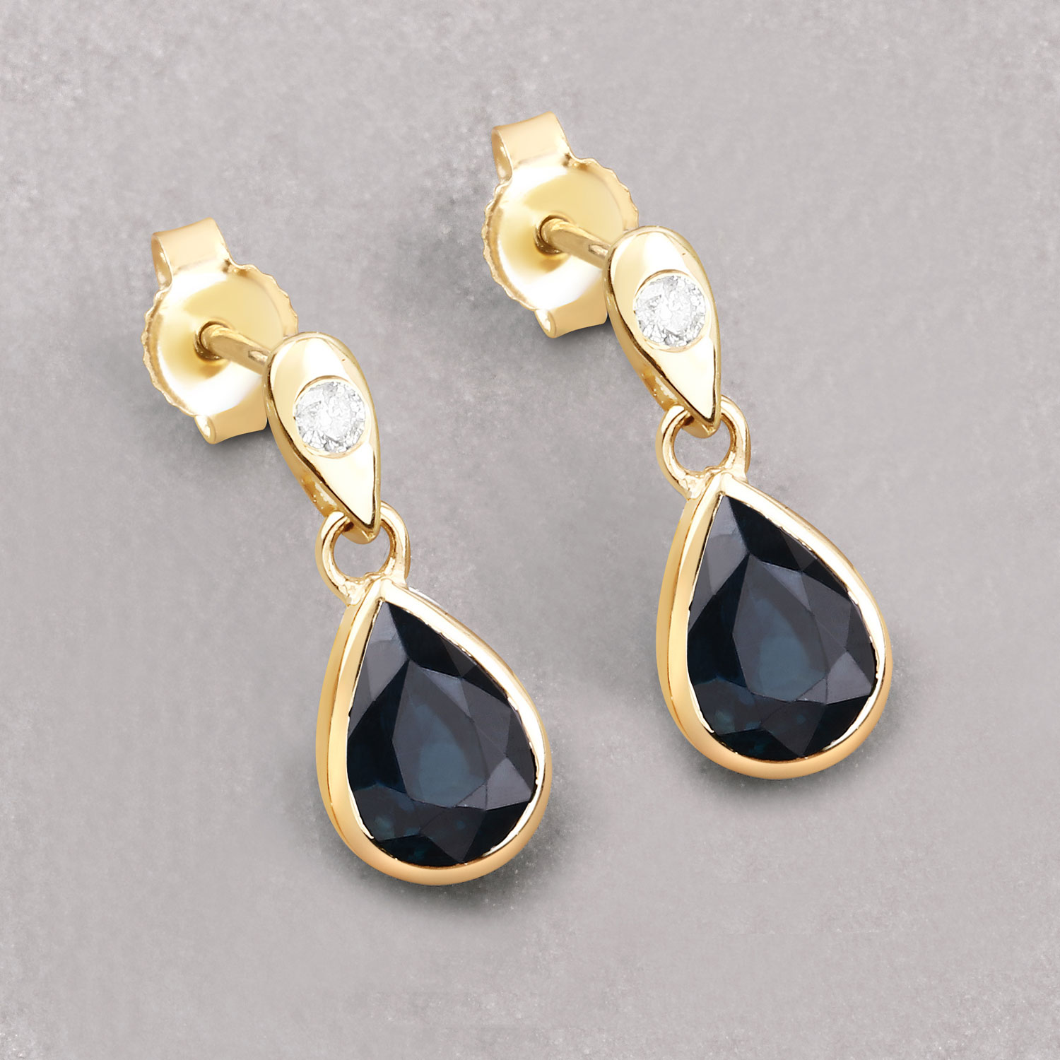 1.65 Carat Genuine Blue Sapphire and White Diamond 10K Yellow Gold Earrings
