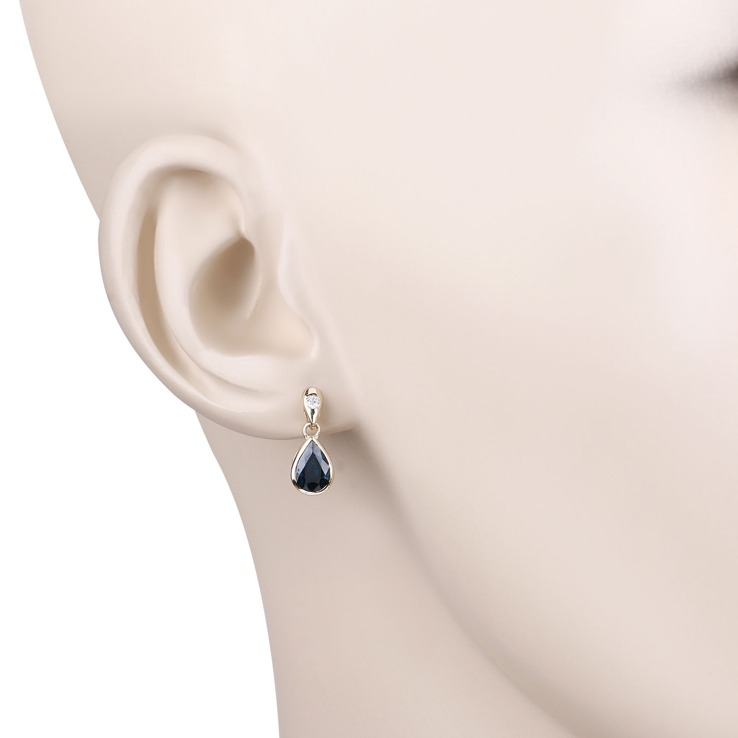 1.65 Carat Genuine Blue Sapphire and White Diamond 10K Yellow Gold Earrings