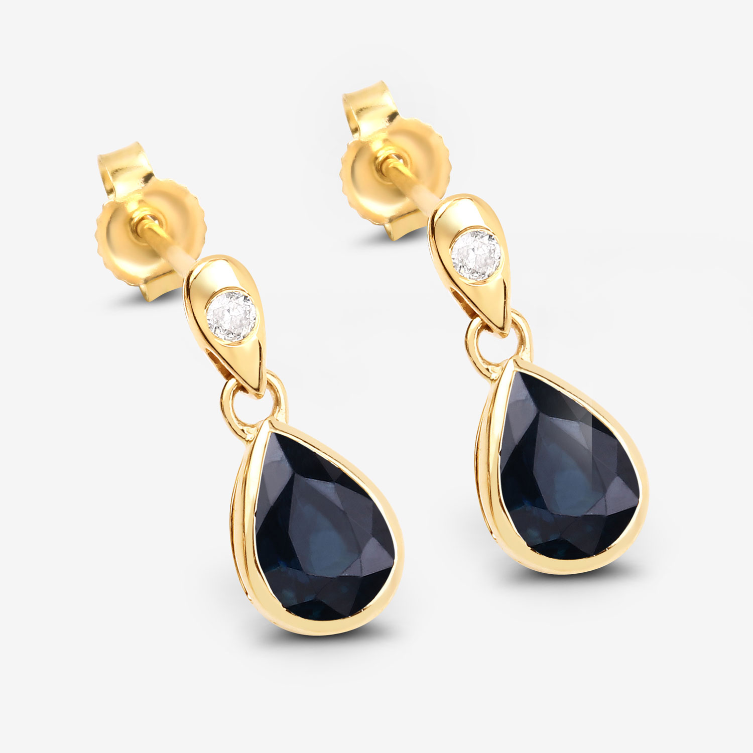 1.65 Carat Genuine Blue Sapphire and White Diamond 10K Yellow Gold Earrings