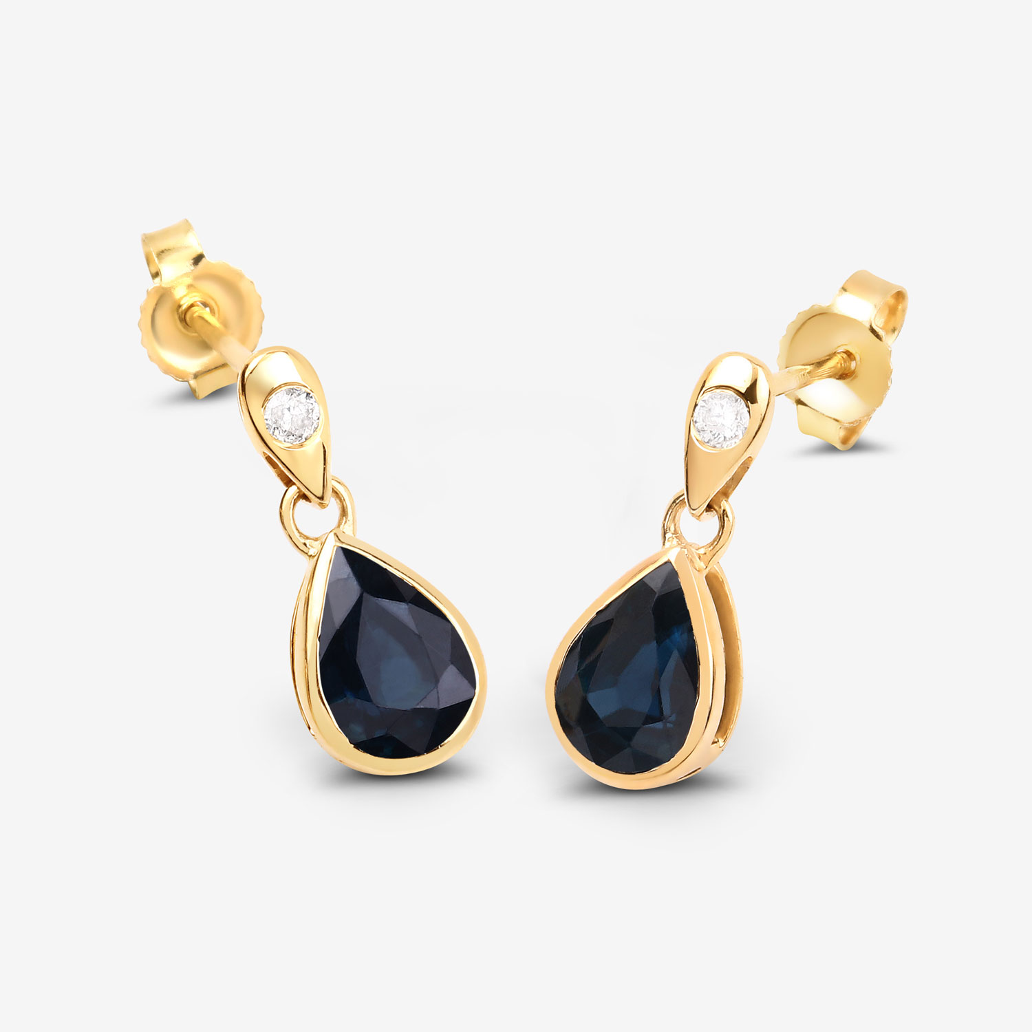 1.65 Carat Genuine Blue Sapphire and White Diamond 10K Yellow Gold Earrings