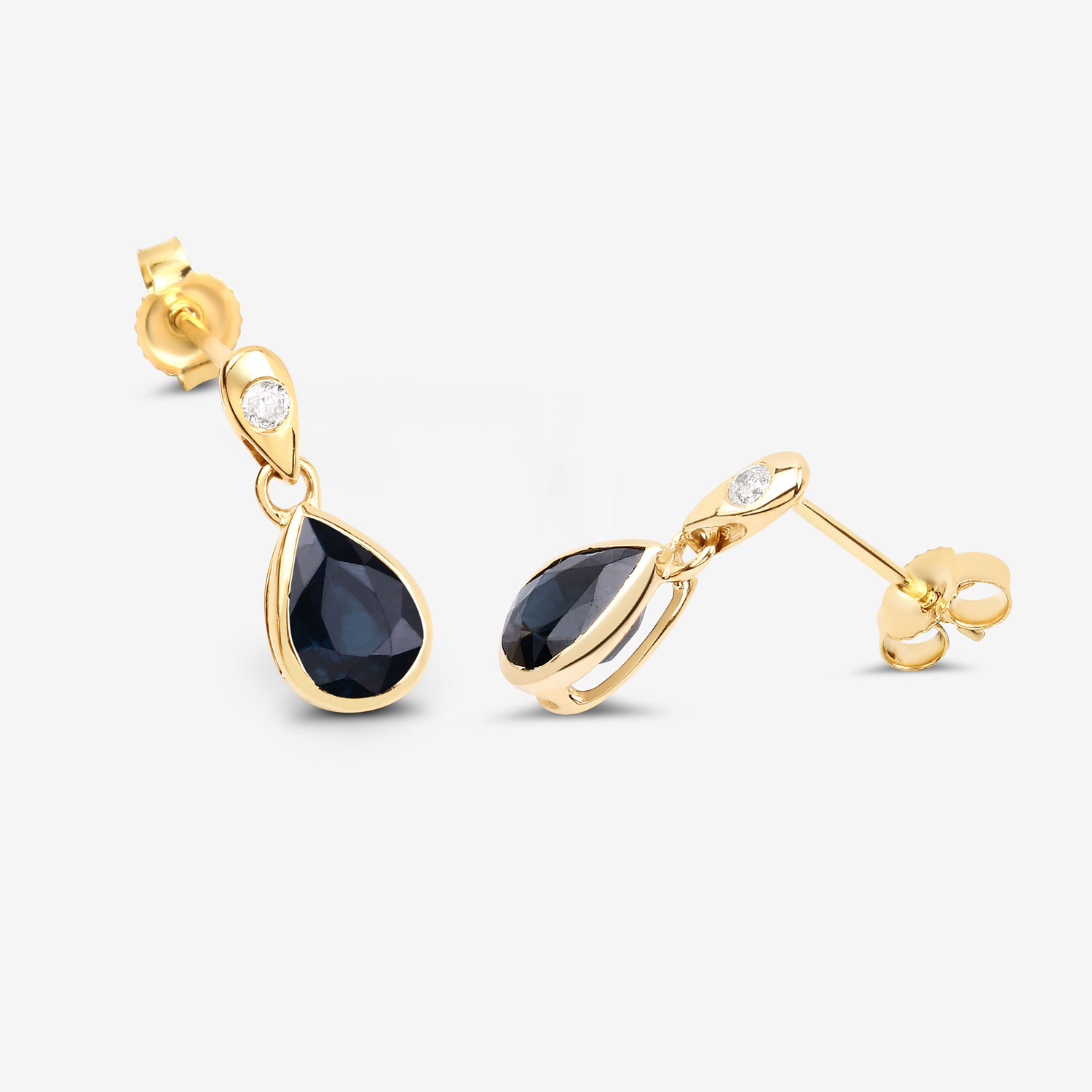 1.65 Carat Genuine Blue Sapphire and White Diamond 10K Yellow Gold Earrings