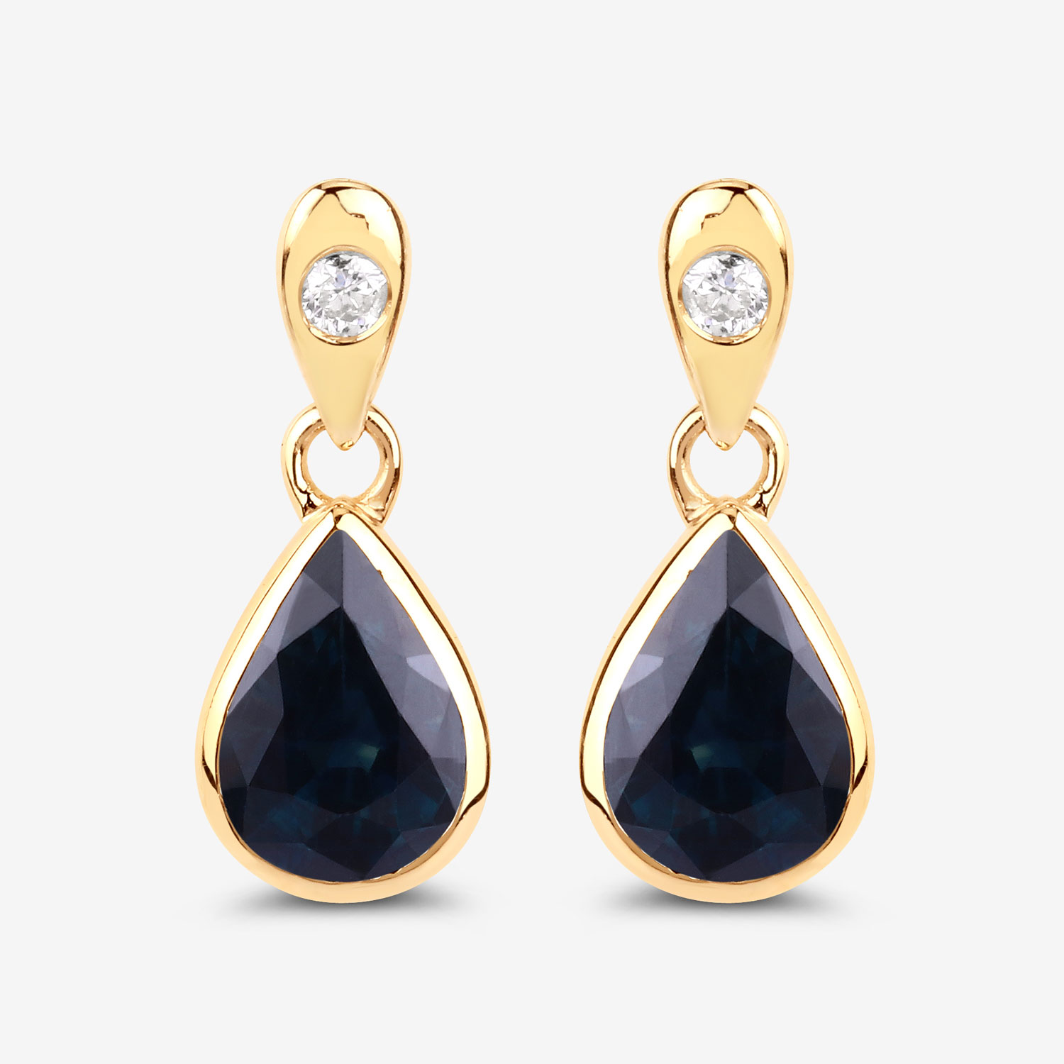 1.65 Carat Genuine Blue Sapphire and White Diamond 10K Yellow Gold Earrings
