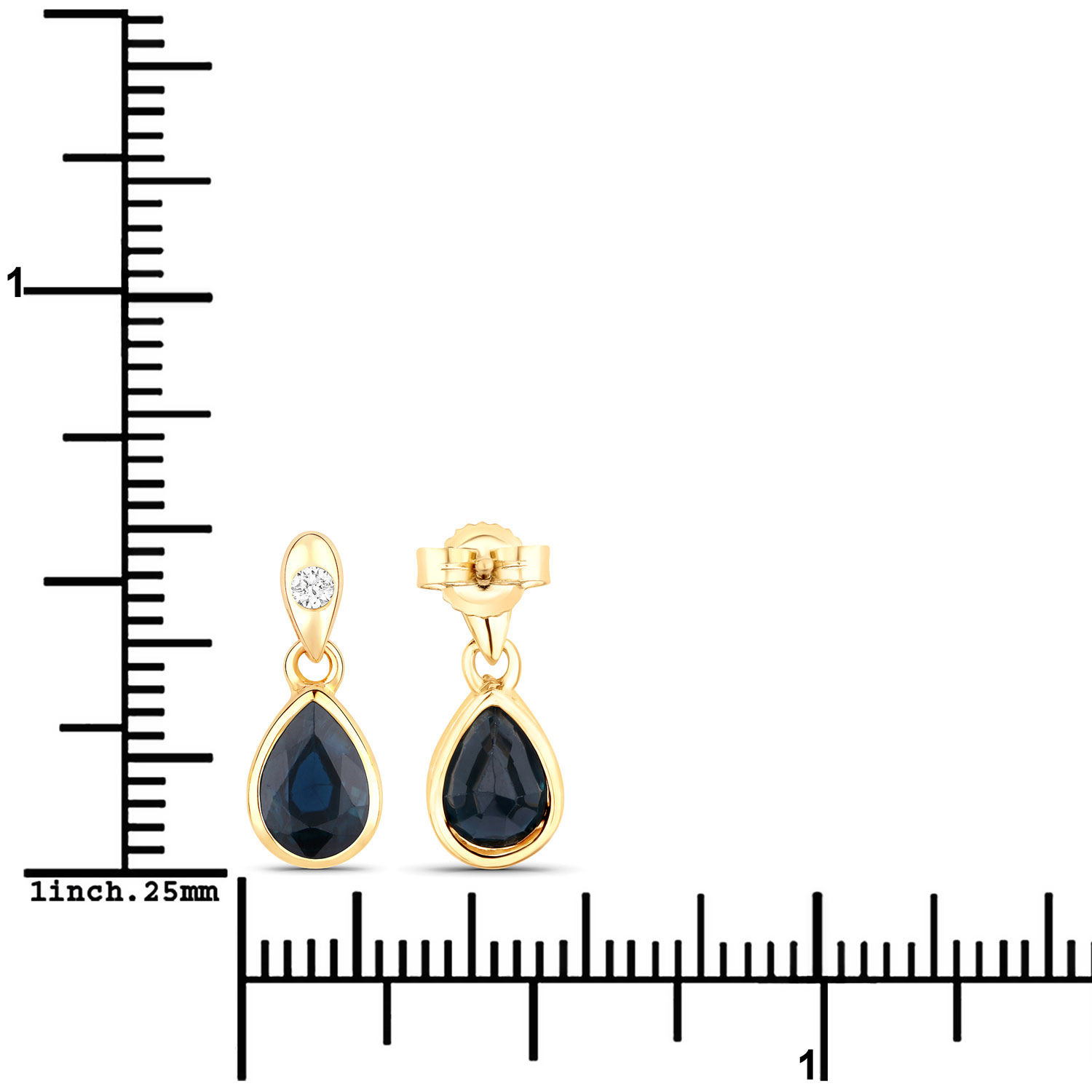 1.65 Carat Genuine Blue Sapphire and White Diamond 10K Yellow Gold Earrings