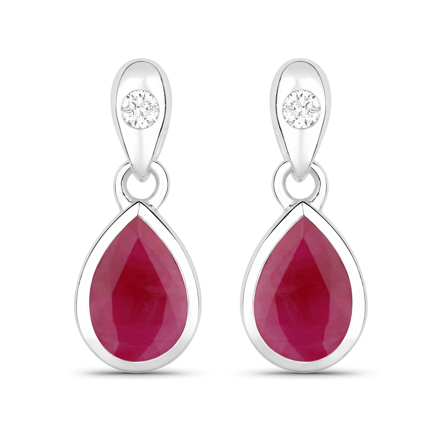 1.65 Carat Genuine Ruby and White Diamond 10K White Gold Earrings