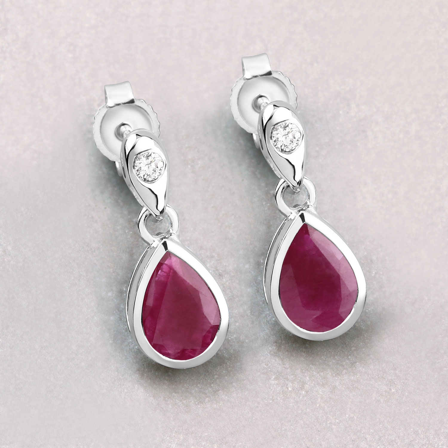 1.65 Carat Genuine Ruby and White Diamond 10K White Gold Earrings