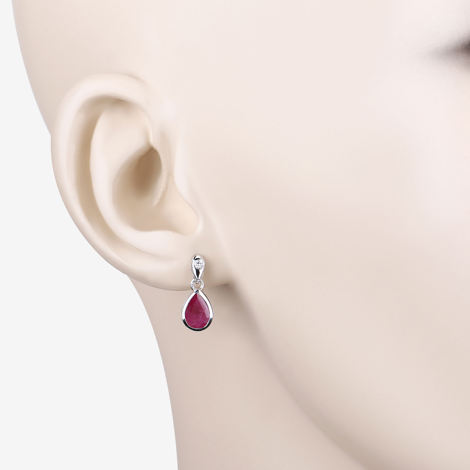 1.65 Carat Genuine Ruby and White Diamond 10K White Gold Earrings