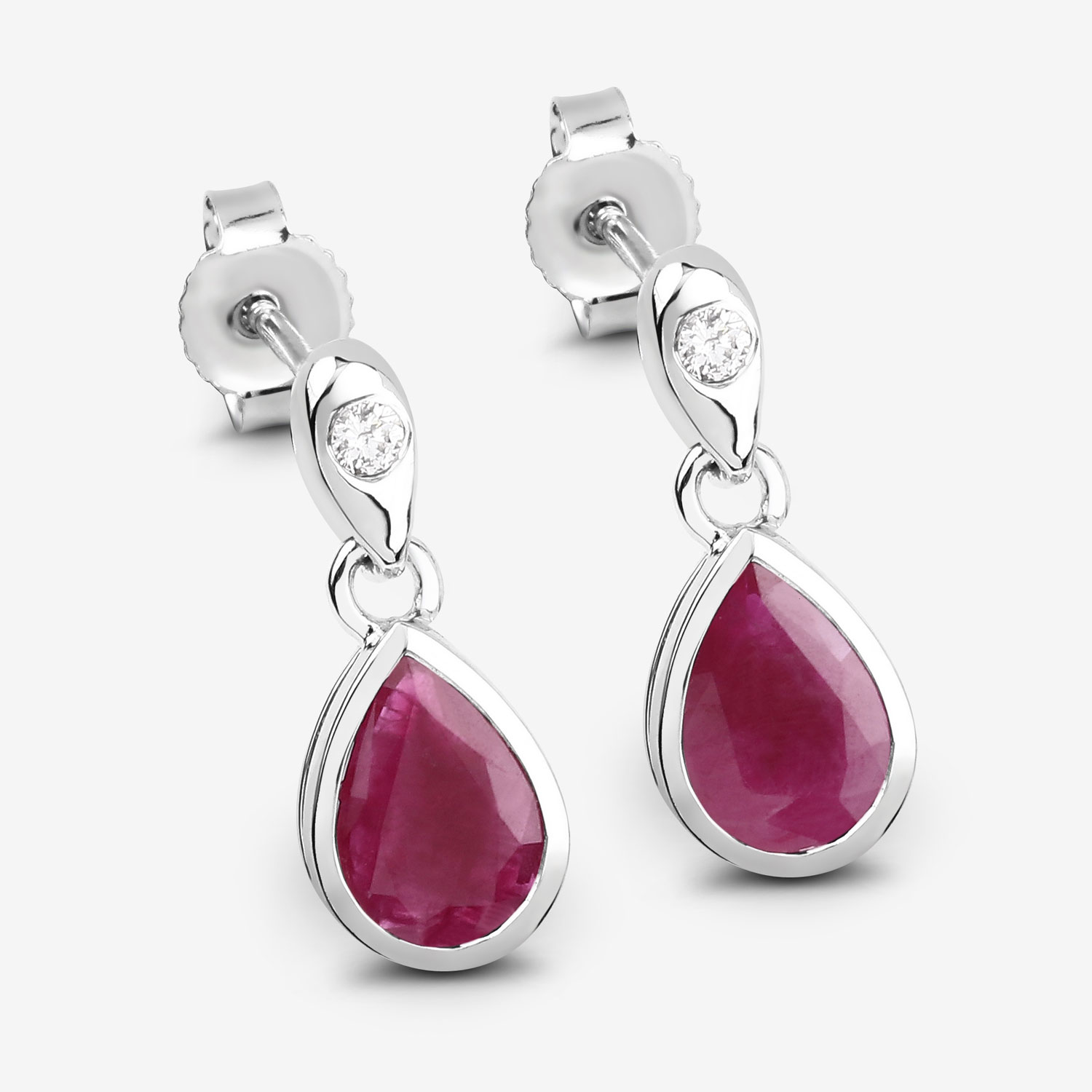 1.65 Carat Genuine Ruby and White Diamond 10K White Gold Earrings