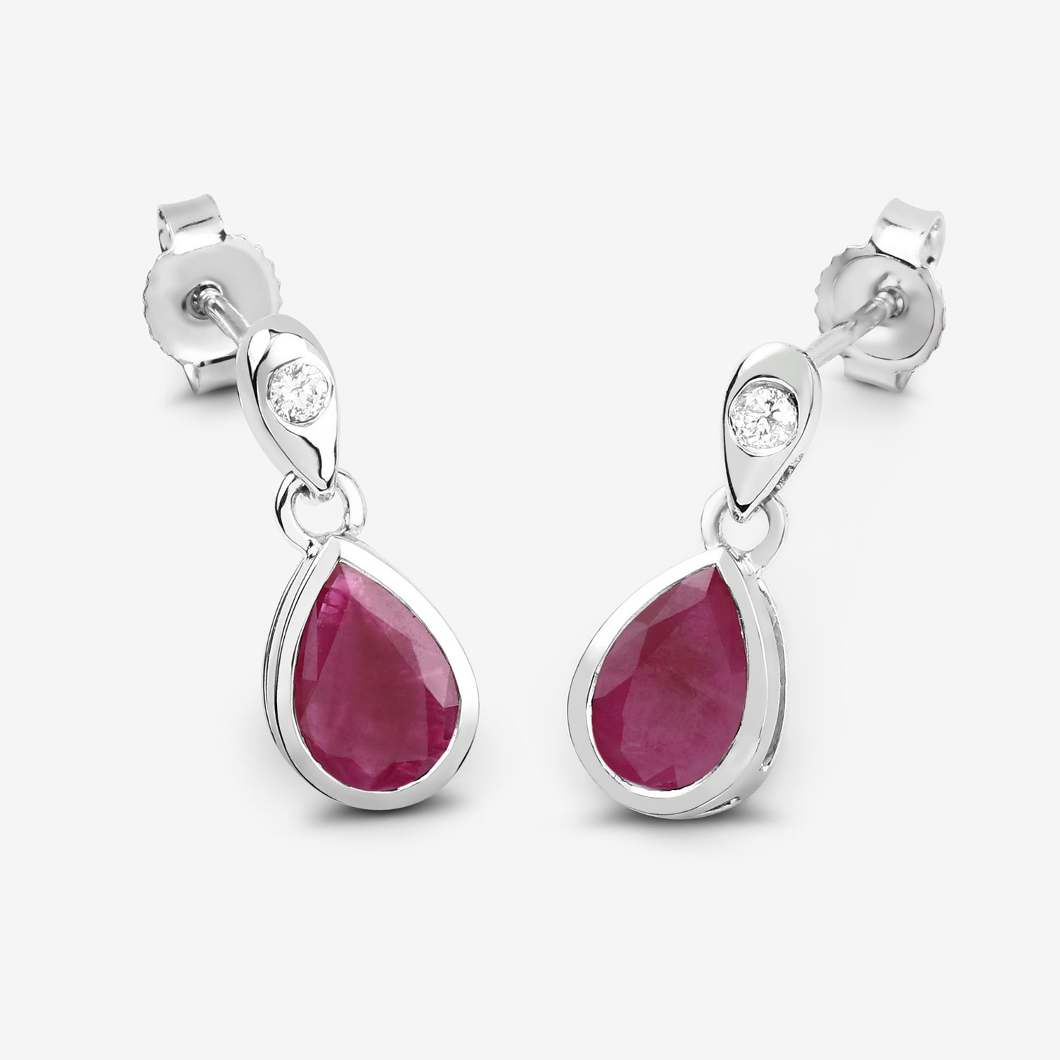1.65 Carat Genuine Ruby and White Diamond 10K White Gold Earrings