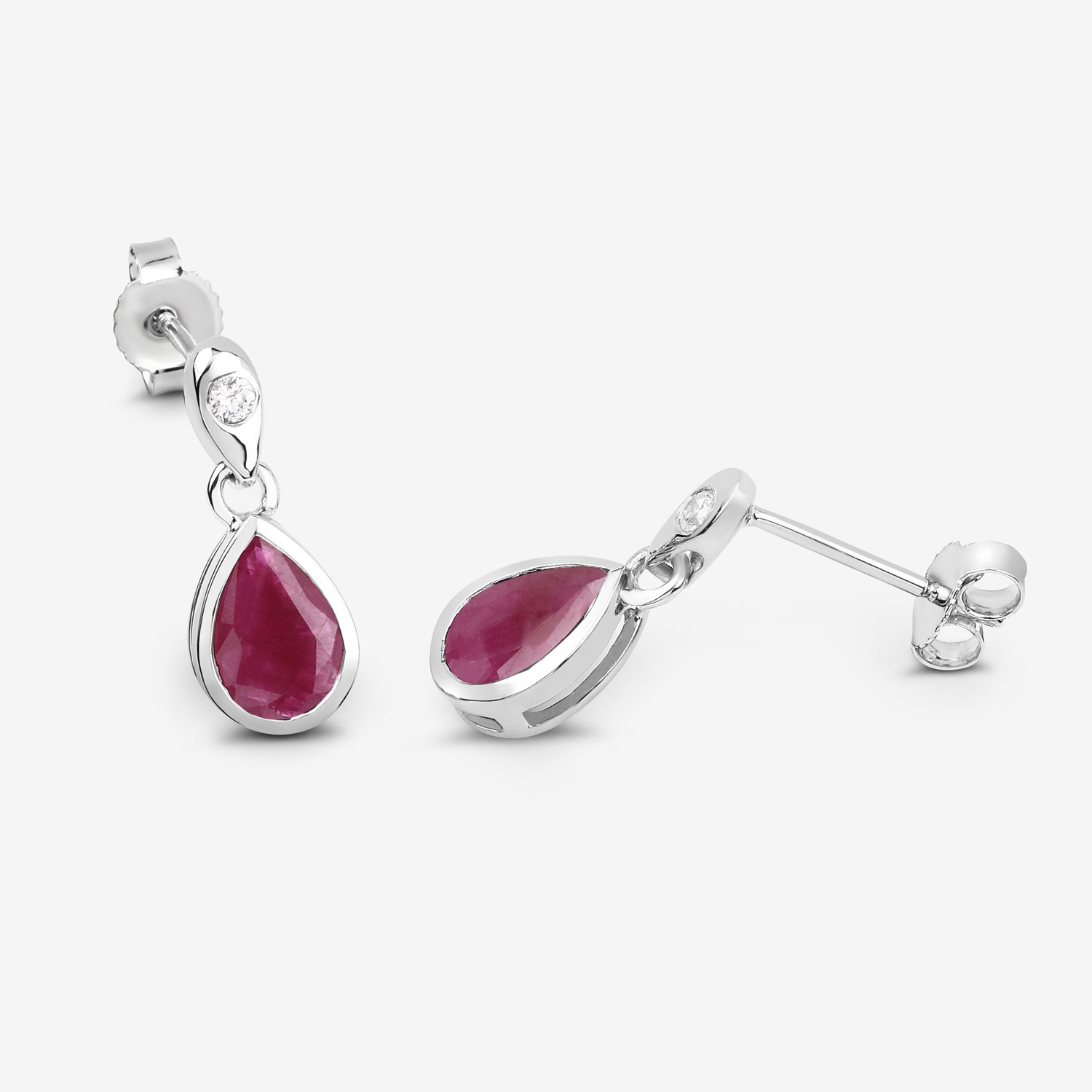 1.65 Carat Genuine Ruby and White Diamond 10K White Gold Earrings
